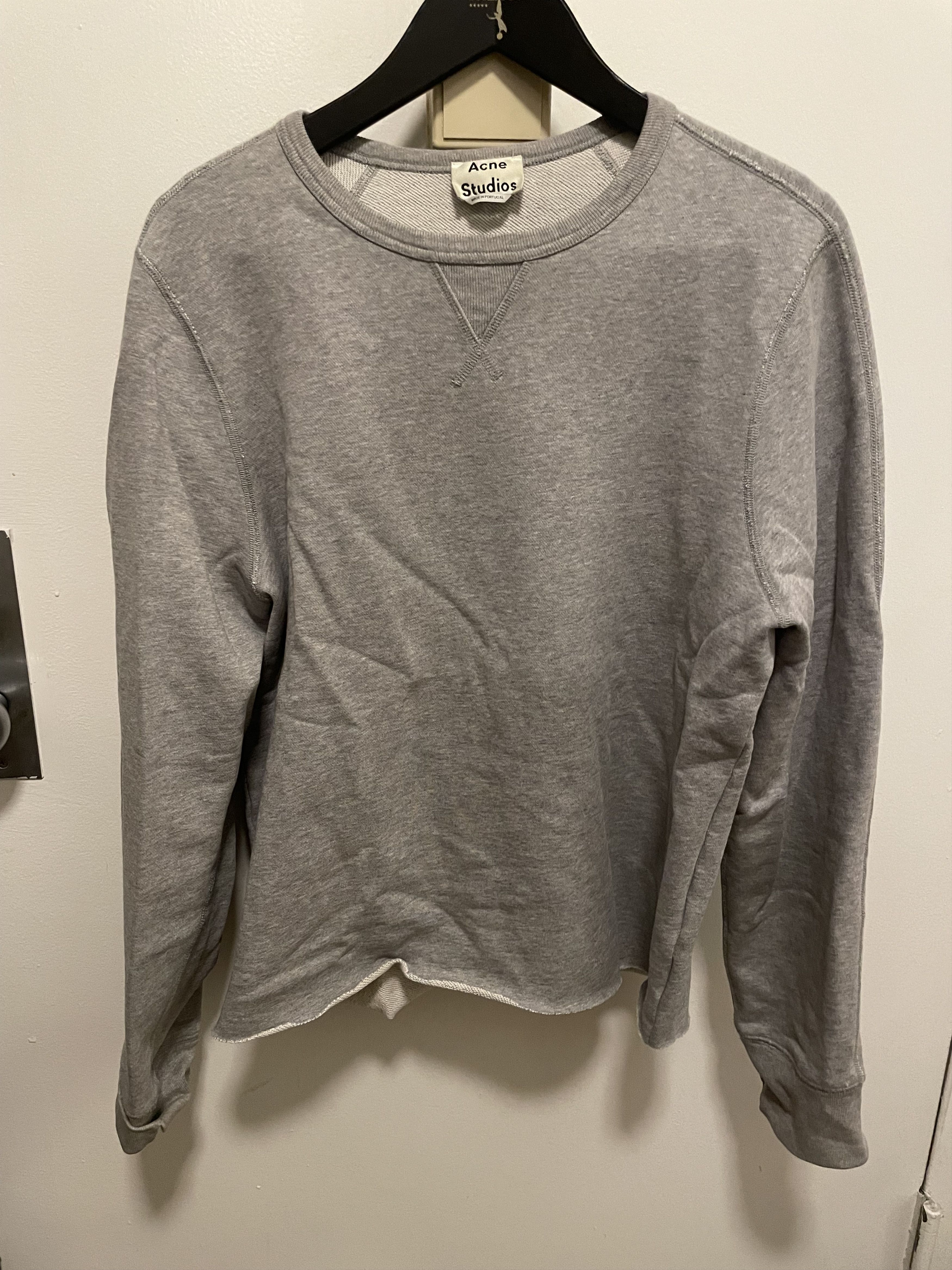 image of Acne Studios Cutoff College Sweatshirt Gray in Grey, Men's (Size Medium)