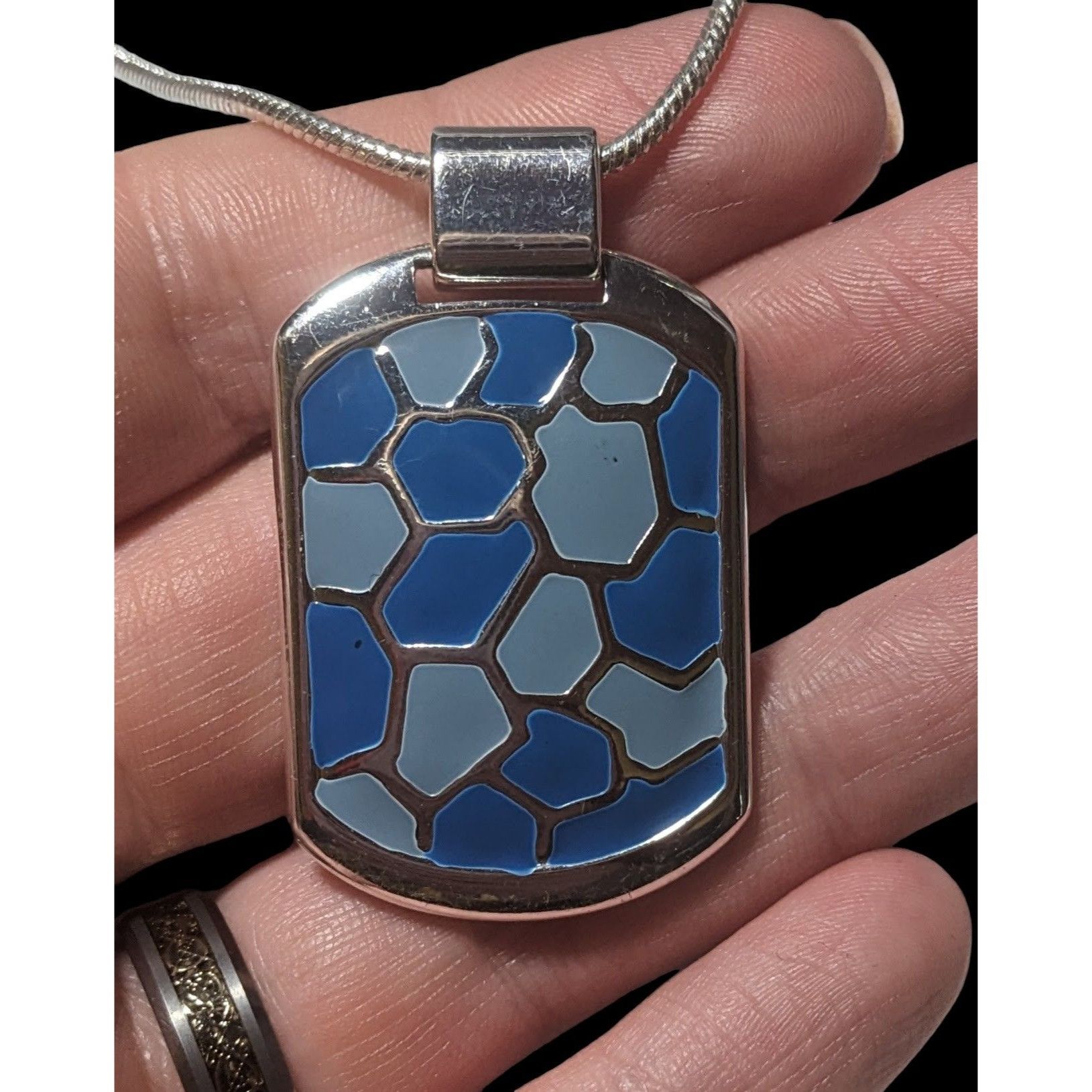 Other Abstract Blue And Silver Enamel Pendant Necklace Size ONE SIZE - 4 Thumbnail