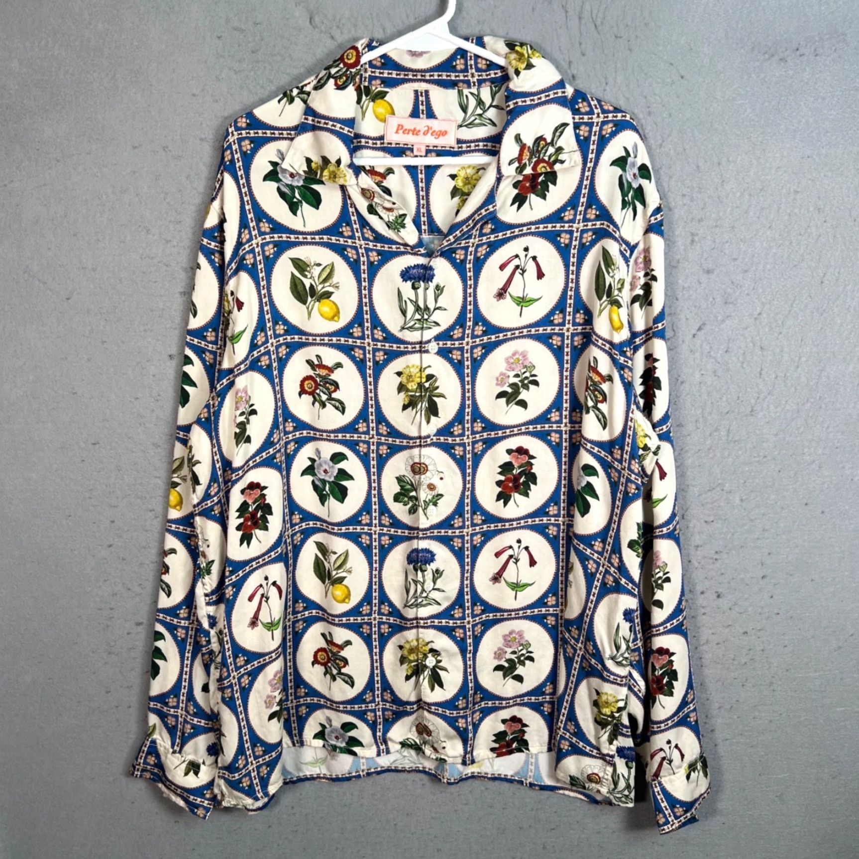 Vintage VINTAGE Perte D'Ego Mens Floral Print Modal Long Sleeve Button-Up XL Blue Shirt Mens Size US XL / EU 56 / 4 - 2 Thumbnail