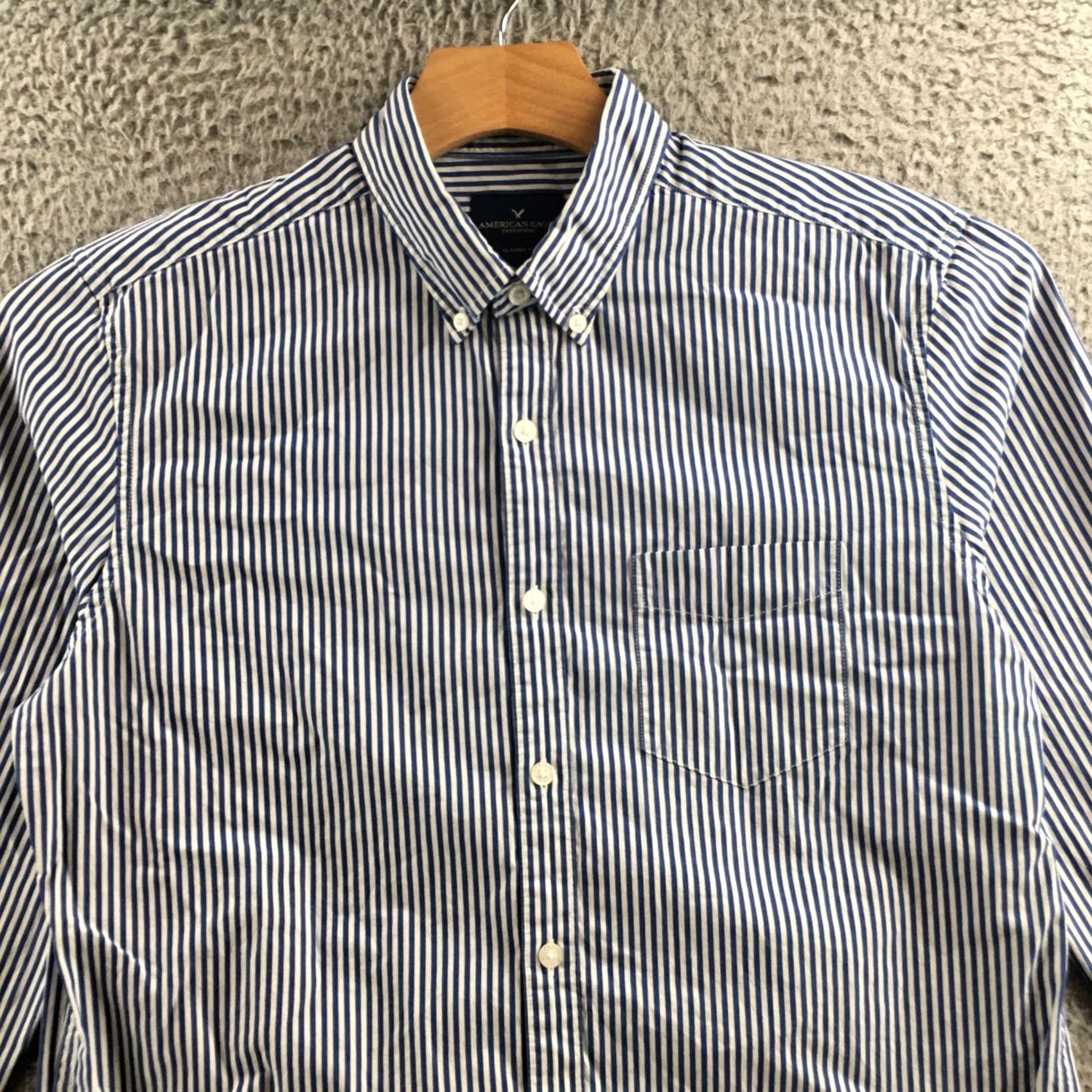 American Eagle Outfitters American Eagle Classic Fit Button Down Shirt Mens M Blue Striped Long Sleeve Size US M / EU 48-50 / 2 - 2 Thumbnail