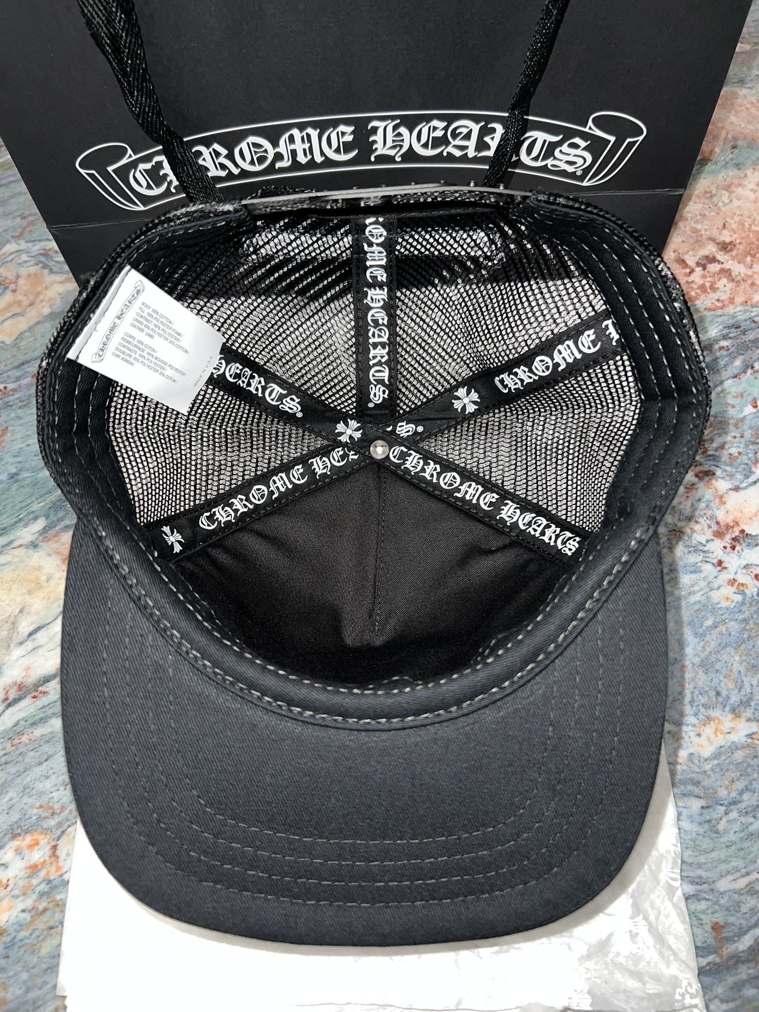 CHROME HEARTS 3 Cemetery Cross cap black polyester/leather cross unisex Chrome Hearts Black Leather Cemetery Cross Patch Trucker Hat  main image 4