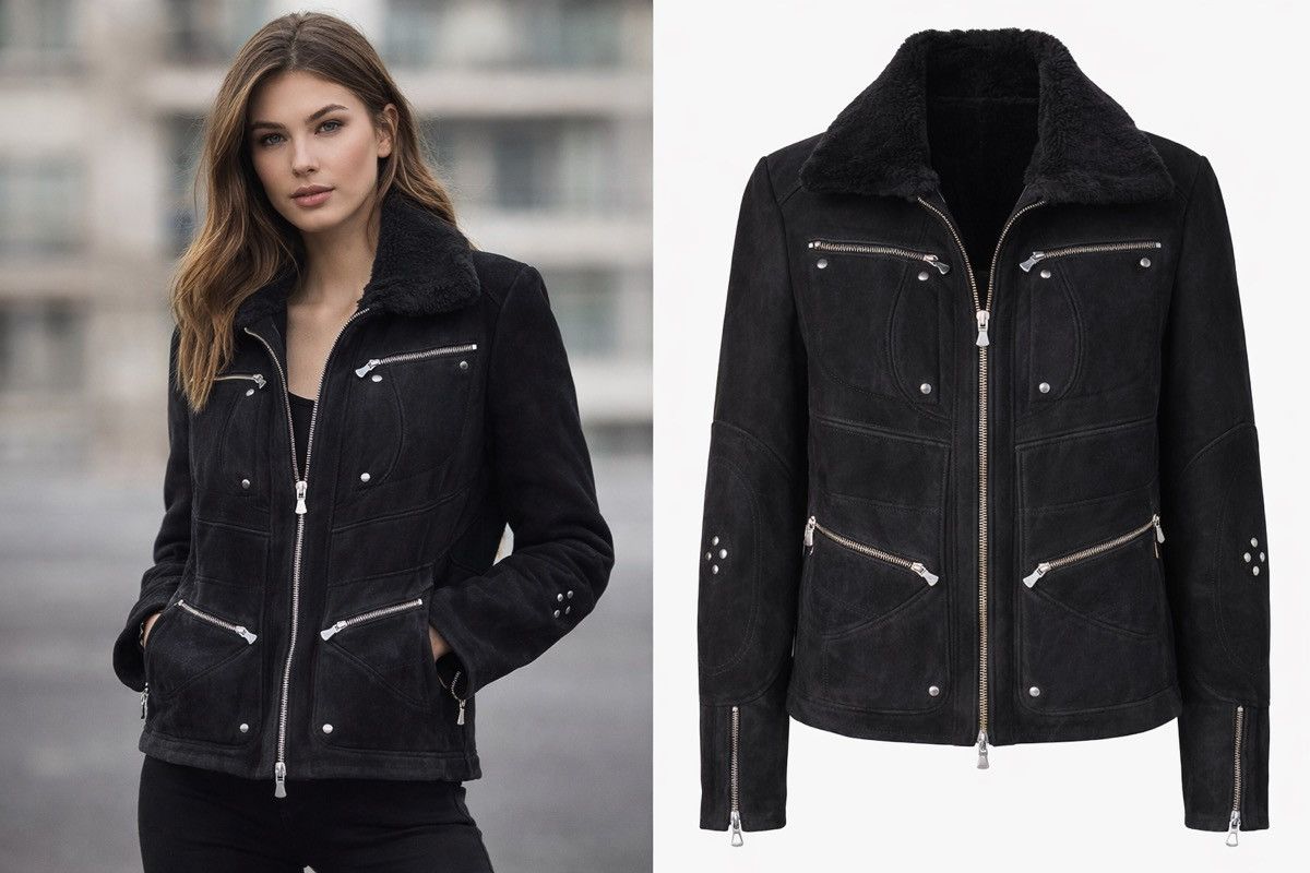 Versace VERSACE Shearling Suede Black Zip Coat Jackey Size M / US 6-8 / IT 42-44 - 2 Thumbnail