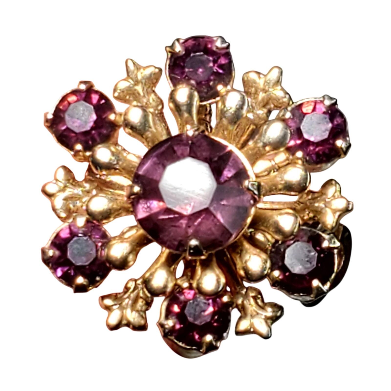 Other Starburst Brooch Purple Rhinestones Riveted Back 1/2" Vtg Size ONE SIZE - 5 Thumbnail