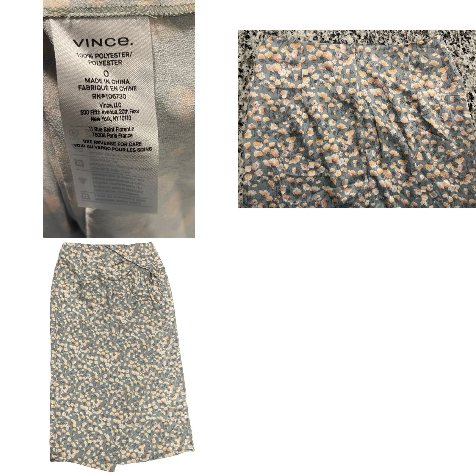 Vince Vince Skirt Midi A-Line Women's Multicolor Floral Satin Zip Draped Asymmetric Cascade High-Rise 0 N/A Size 25" / US 0 / IT 36 - 8 Thumbnail