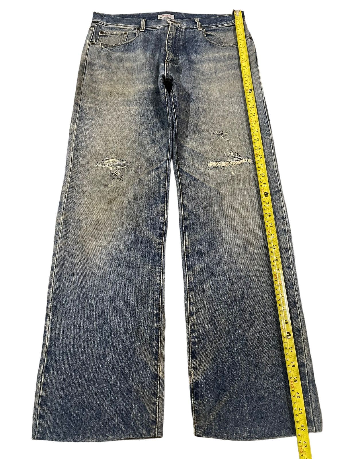 Hanes Vintage 90s Hanes Blue Wash Style Distressed Baggy Jeans Size US 34 / EU 50 - 11 Thumbnail