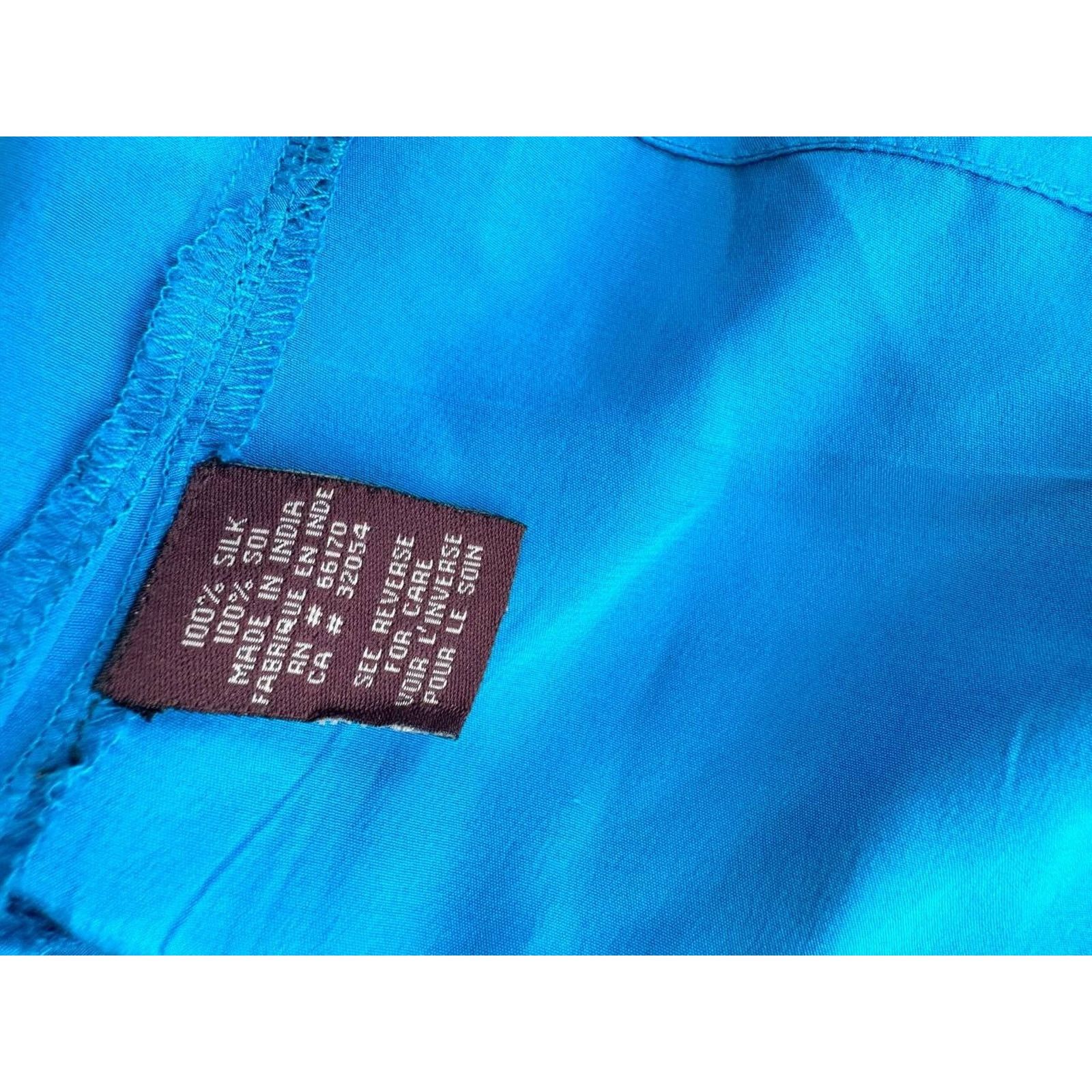 Anthropologie Ranna Gill silk top necklace Sleeve Length Blue M A000606 Size M / US 6-8 / IT 42-44 - 4 Thumbnail