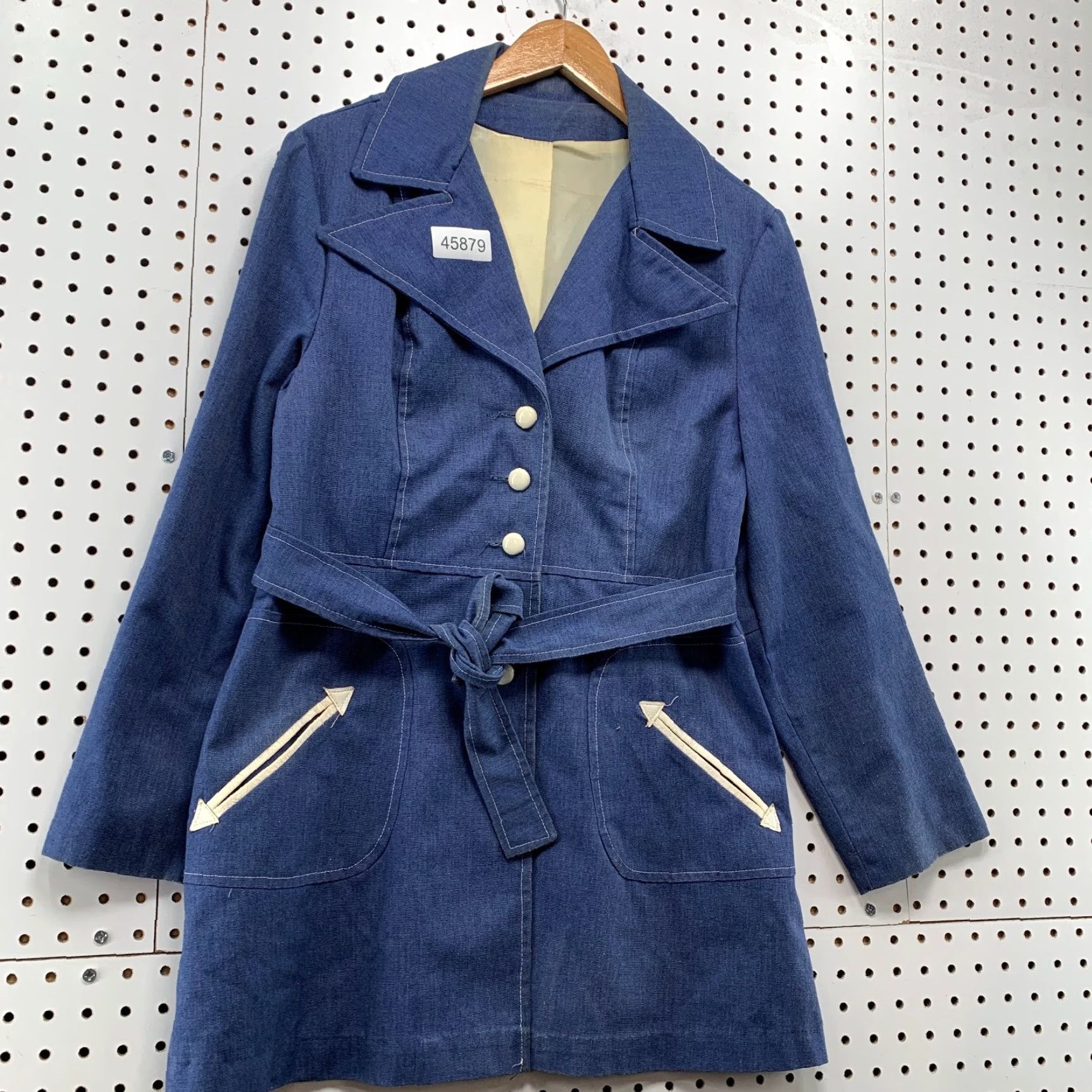 Denime VINTAGE Denim Trench Coat Womens M Belted 70s MOD Disco USA Blue Shirt Coat Mens? Size M / US 6-8 / IT 42-44 - 3 Thumbnail