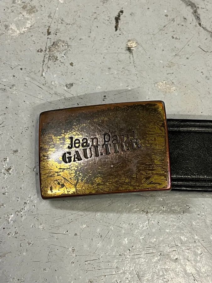 Designer × Jean Paul Gaultier × Vintage 2000s Jean Paul Gaultier Earth Black Leather Belt Size ONE SIZE - 5 Thumbnail