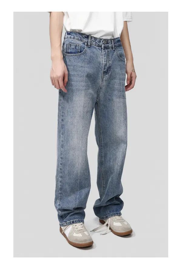 Japanese Brand Miku Loose elastic waist straight leg simple washed jeans Size US 32 / EU 48 - 4 Thumbnail