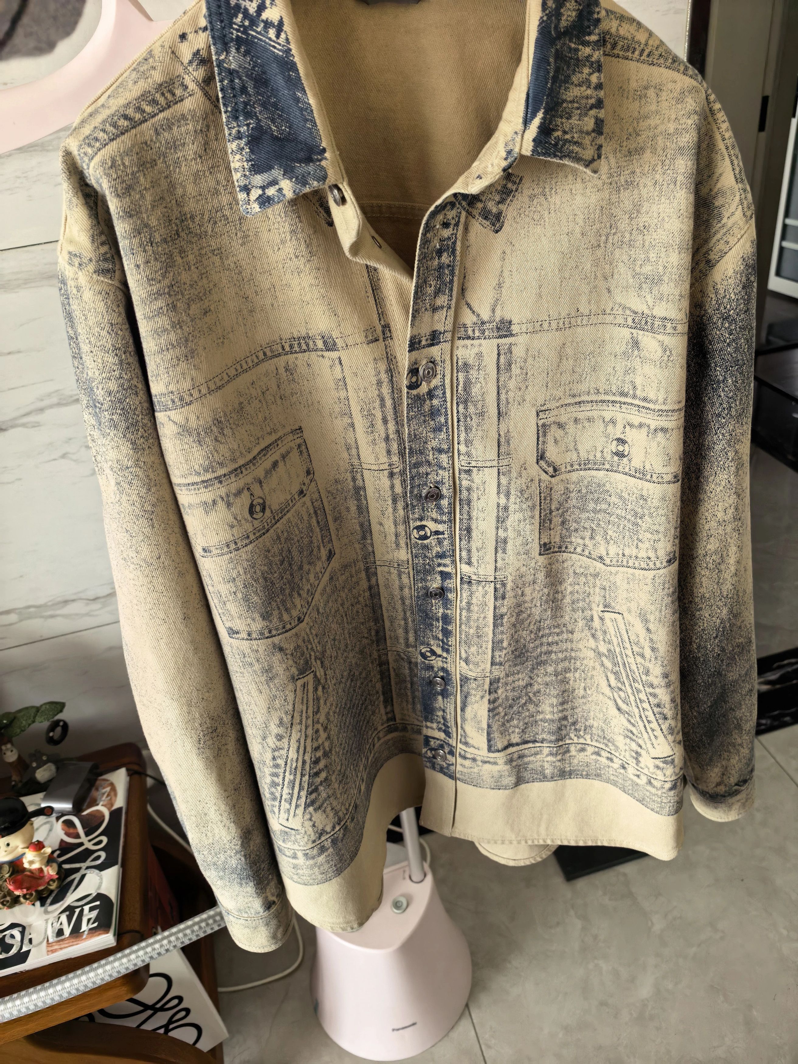 Dior FW23 Distressed Lapel Denim Shirt Jacket 42 Jay Chou
