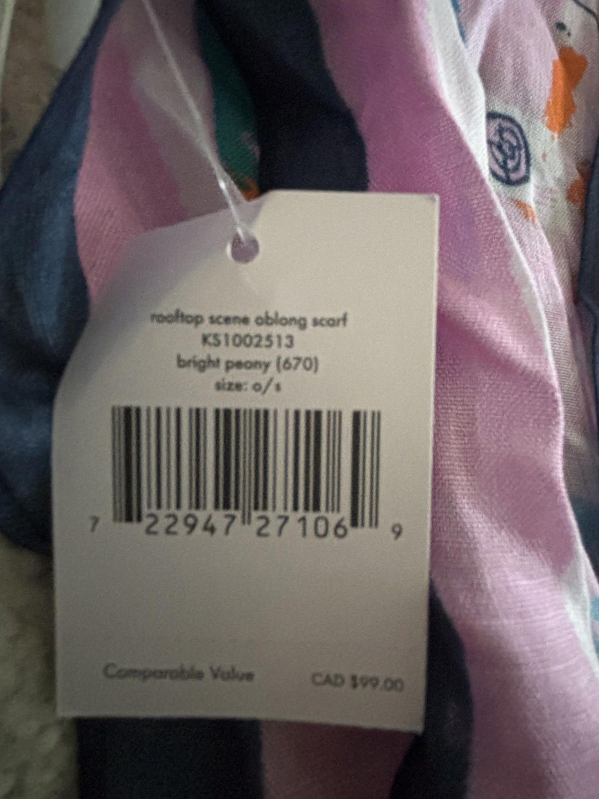Designer NWT Kate Spade Rooftop Scene Oblong Scarf - Bright Peony Size ONE SIZE - 4 Thumbnail