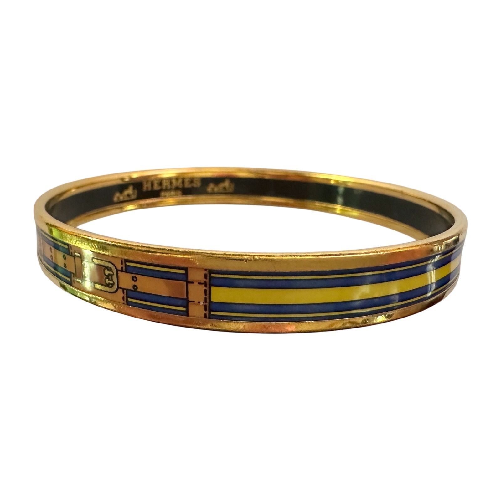 Hermes Hermès Belt Motif Enamel and Gold Plate Bangle Bracelet Size ONE SIZE - 7 Thumbnail