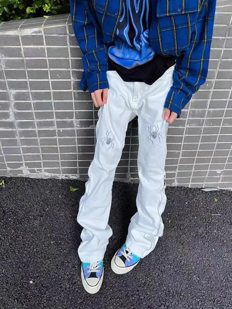 Japanese Brand Street Y2K Spider Print Zip Hip Hop Jeans Size US 30 / EU 46 - 5 Thumbnail