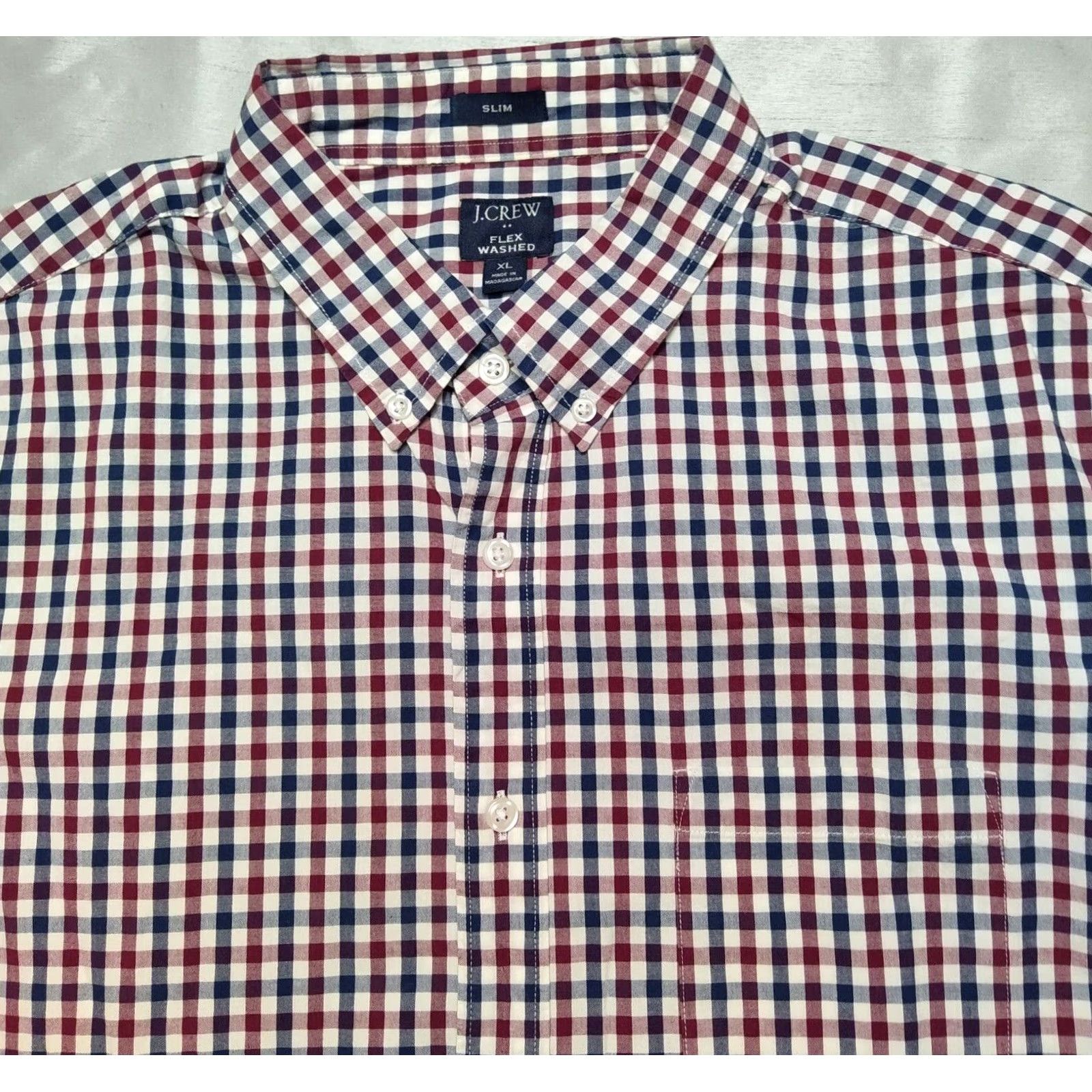 J.Crew J.CREW FLEX WASHED Slim Men XL Burgundy Blue Check L/S Button-Up Shirt Size US XL / EU 56 / 4 - 2 Thumbnail