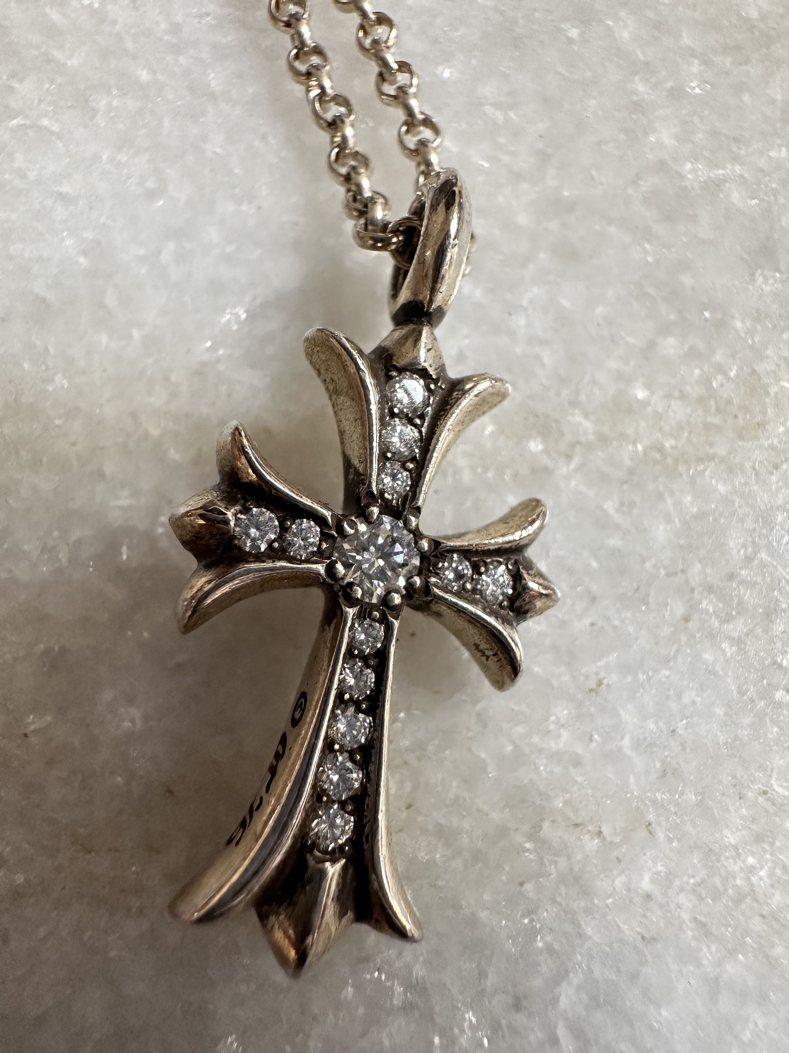 Chrome Hearts Chrome Hearts Silver Tiny Cross Pave Diamond