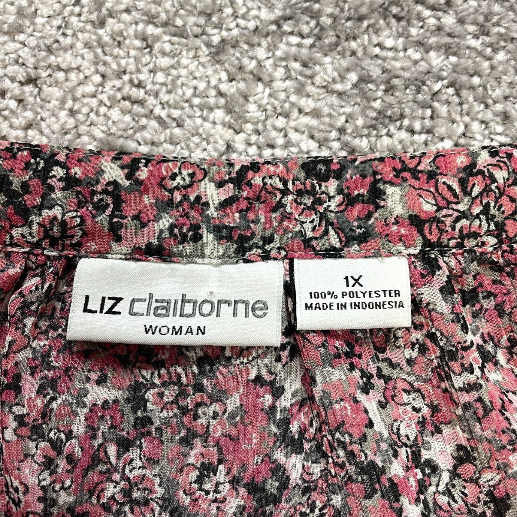 Liz Claiborne Liz Claiborne Blouse Womens 1X Pink Floral 3/4 Sleeve Plus Size Stretch Buttons Shirt Ladies Blouse Size XL / US 12-14 / IT 48-50 - 3 Thumbnail