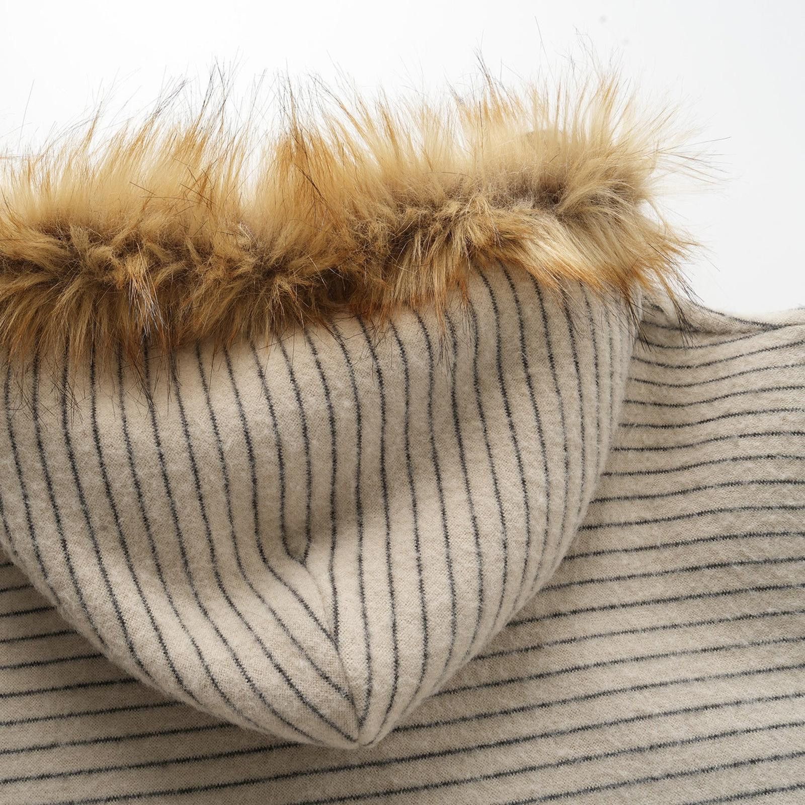 Japanese Brand Beige Striped Faux Fur Trim Zip-Up Hoodie Size M / US 6-8 / IT 42-44 - 4 Thumbnail