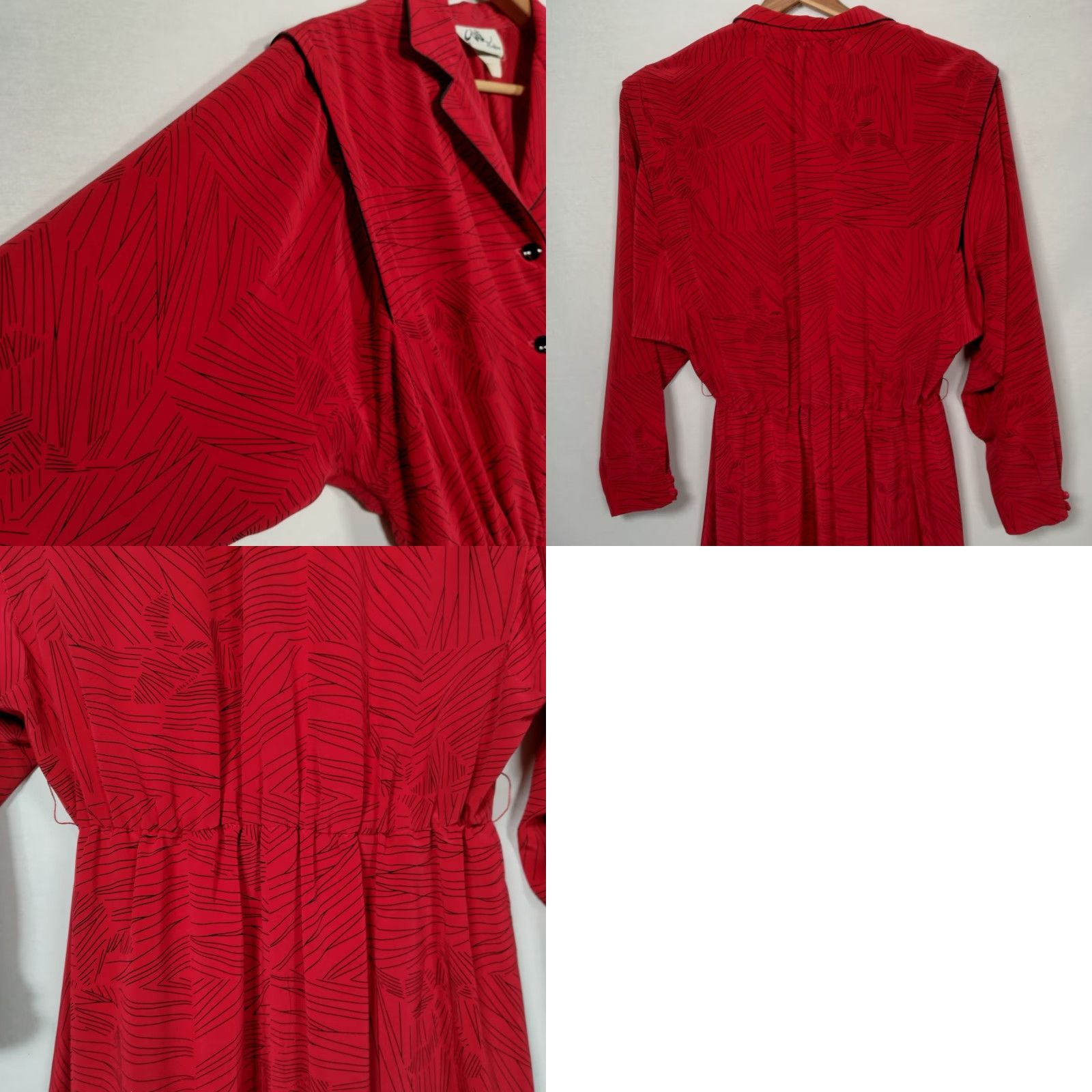 Vintage Willi of California Dress Shirt Dress Vintage 1980s Midi Red Black Long Sleeve Women's Size 14 Office Wear Mens? Size XL / US 12-14 / IT 48-50 - 11 Thumbnail
