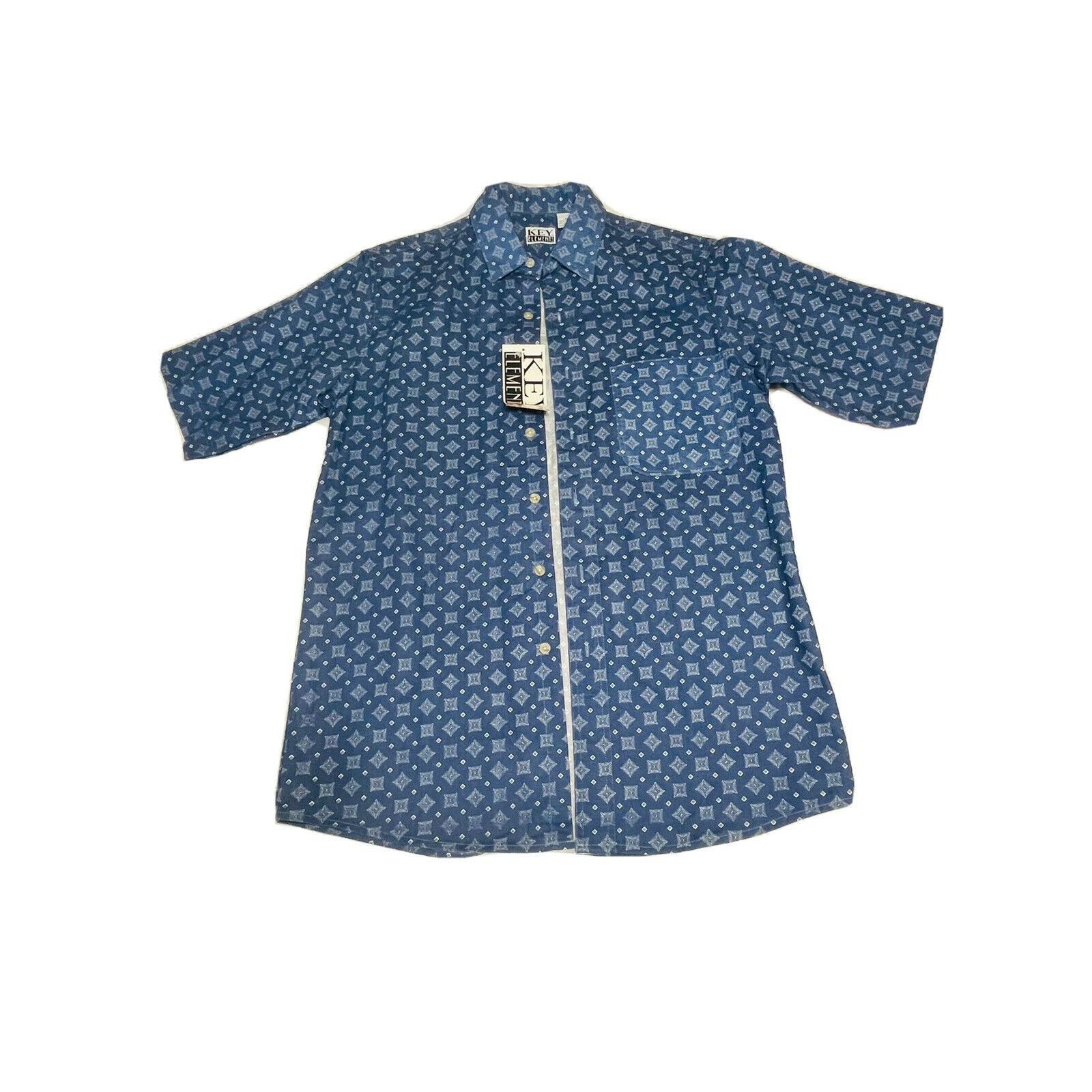 Vintage Key Elements Mens Blue Short Sleeve Button-Down Shirt M Retr Size US M / EU 48-50 / 2 - 2 Thumbnail