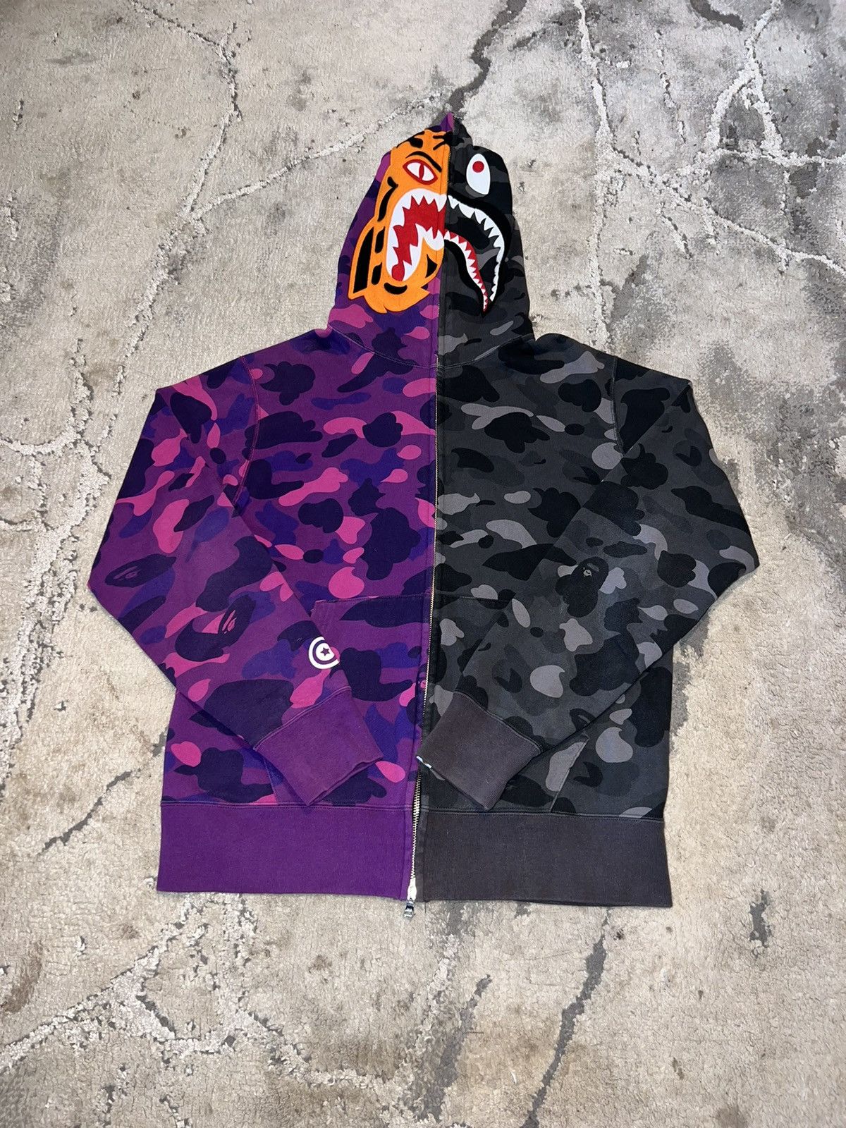 Bape Bape Black Purple Camo Tiger Shark Full Zip Hoodie Grailed