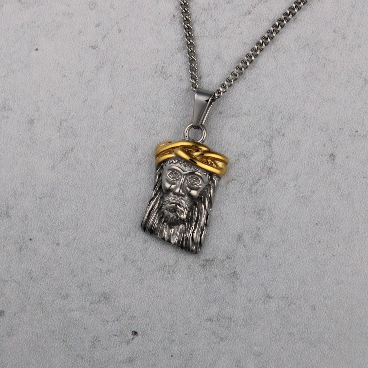 Jewelry Silver Jesus Piece Pendant Chain Necklace 22" Size ONE SIZE - 1 Thumbnail