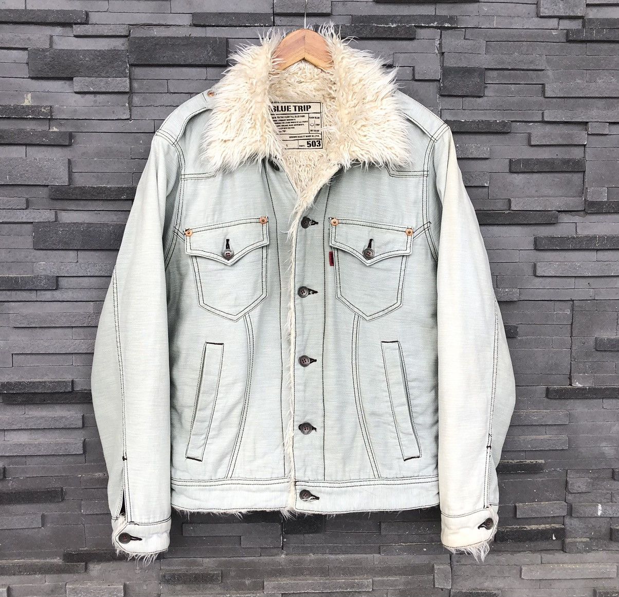 Vintage Vintage Edwin Faux Fur Lining Shearling Denim Jacket Size US L / EU 52-54 / 3 - 6 Thumbnail