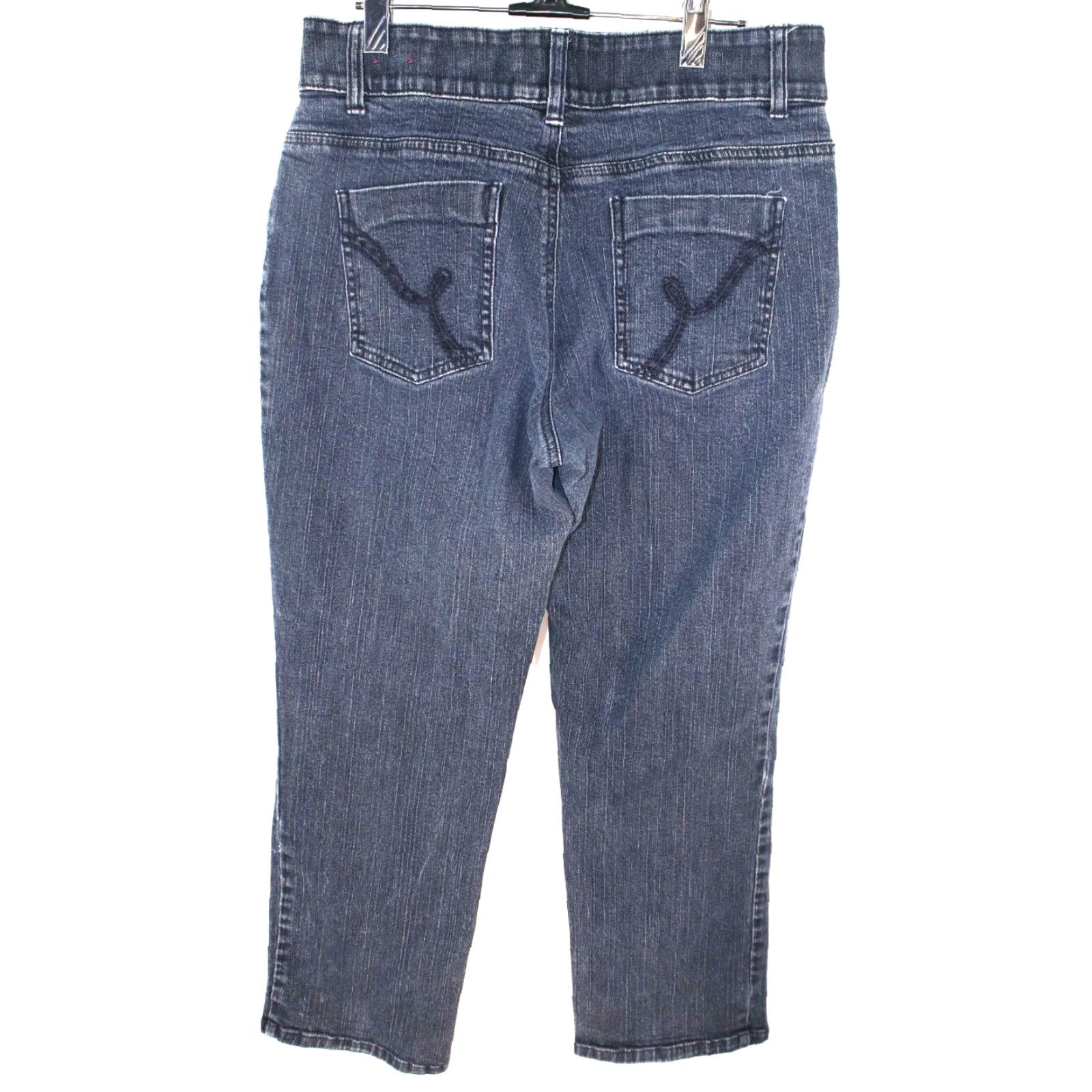 Vintage Fashion Bug Jeans Women 14P Plus High Rise Stretch Straight Dark Wash Black 27in Inseam Womens Size 30" / US 8 / IT 44 - 4 Thumbnail