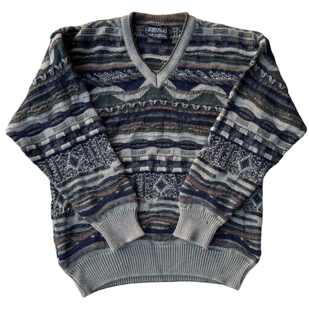 Coogi × Man Made In Australia × Vintage Vintage Farentino 3D Cable Knit Coogi Style Sweater Earth Size US L / EU 52-54 / 3 - 6 Thumbnail