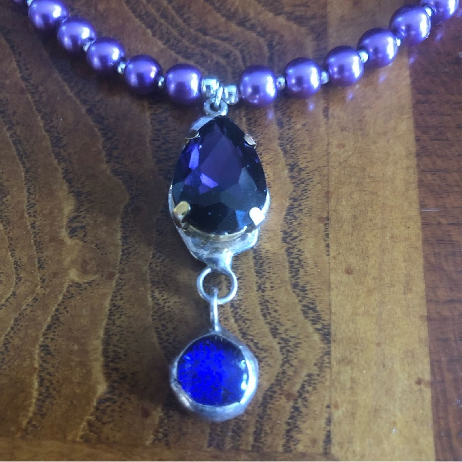 Handmade Handcrafted repurpose faceted stone pendant Pearl necklace Size ONE SIZE - 8 Thumbnail