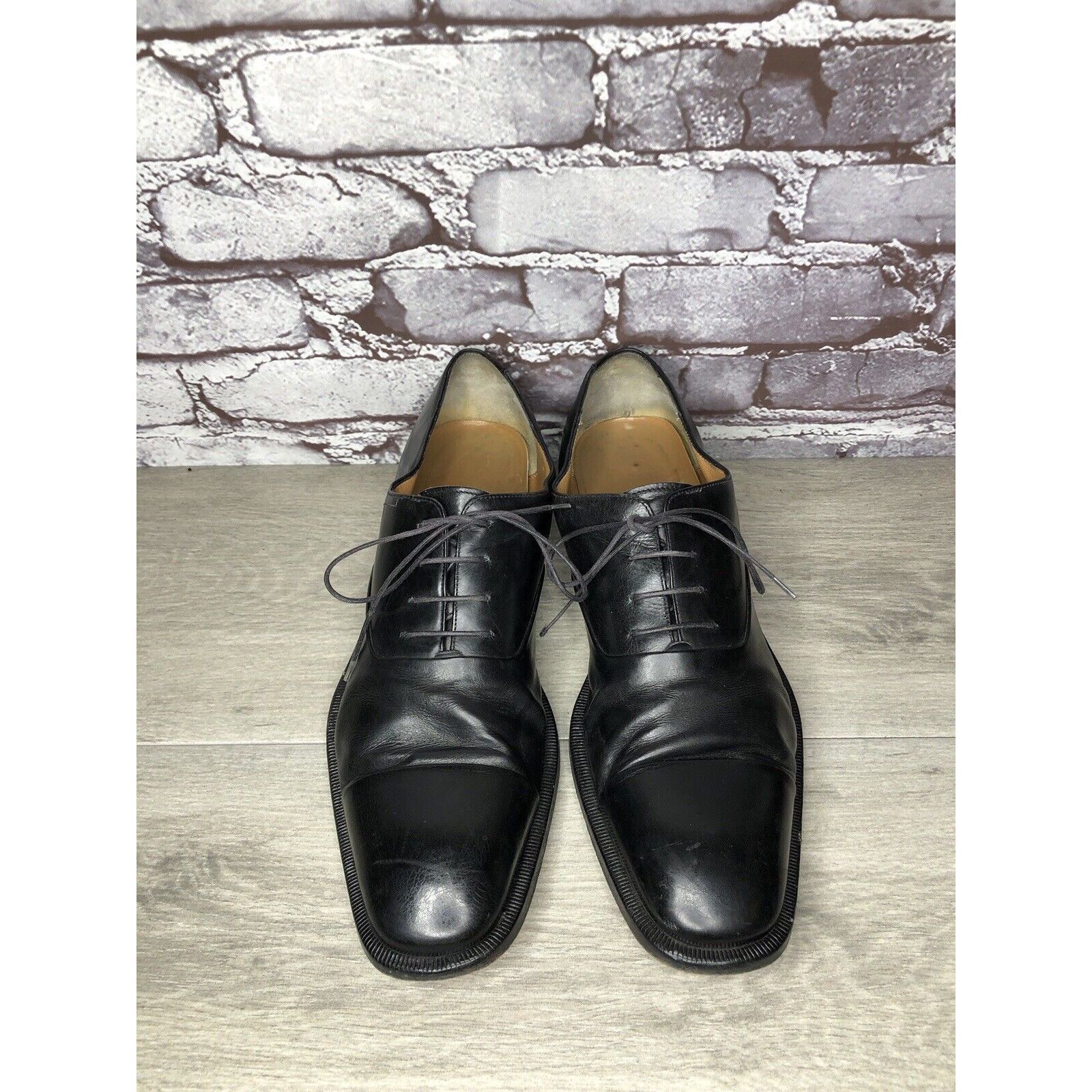 Salvatore Ferragamo Salvatore Ferragamo Black Leather Cap Toe Dress Shoes Oxford Size US 10.5 / EU 43-44 - 22 Thumbnail