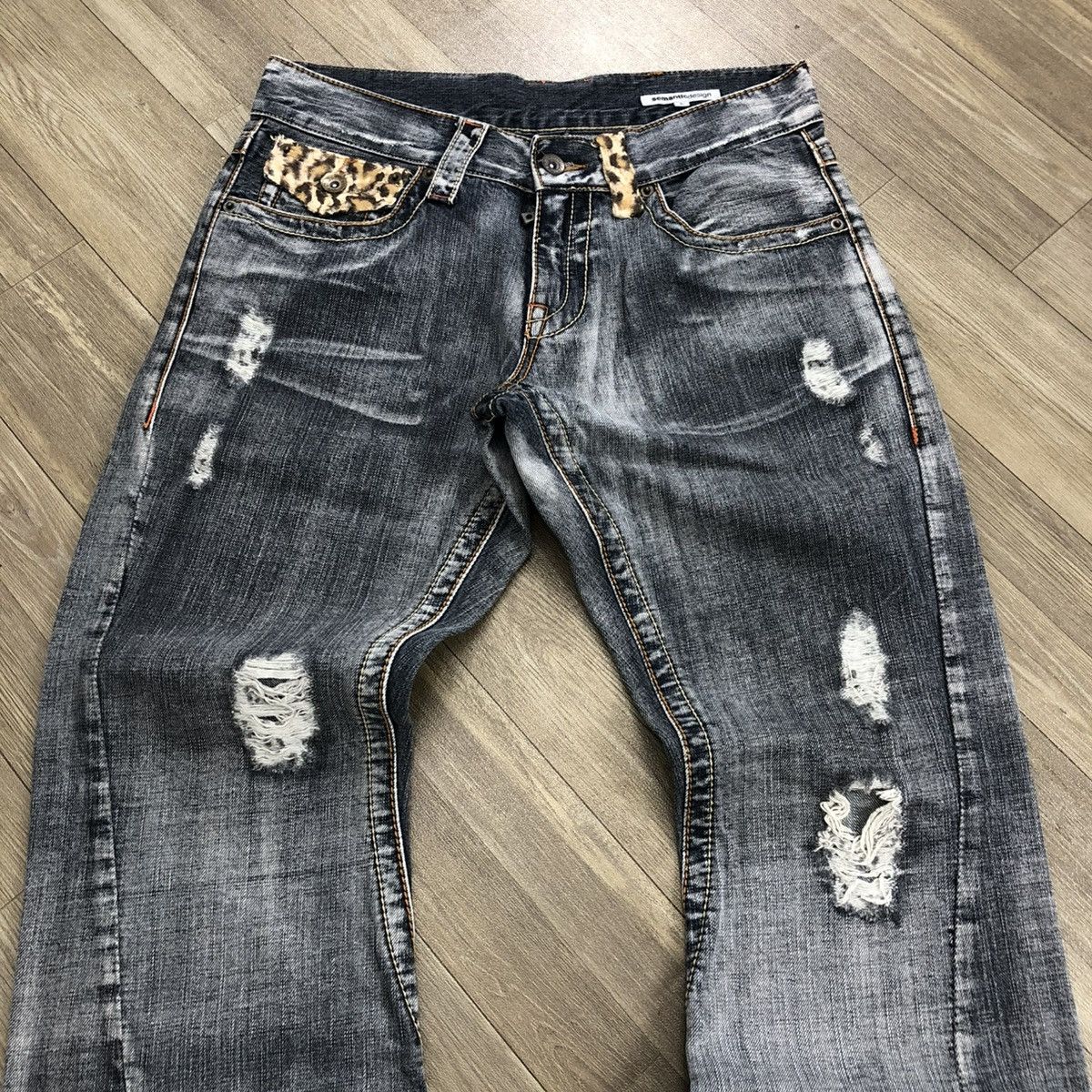 If Six Was Nine × Japanese Brand × semanticdesign 2000s Semantic Design Leopard Distressed LGB Flarred Jeans Size US 30 / EU 46 - 6 Thumbnail