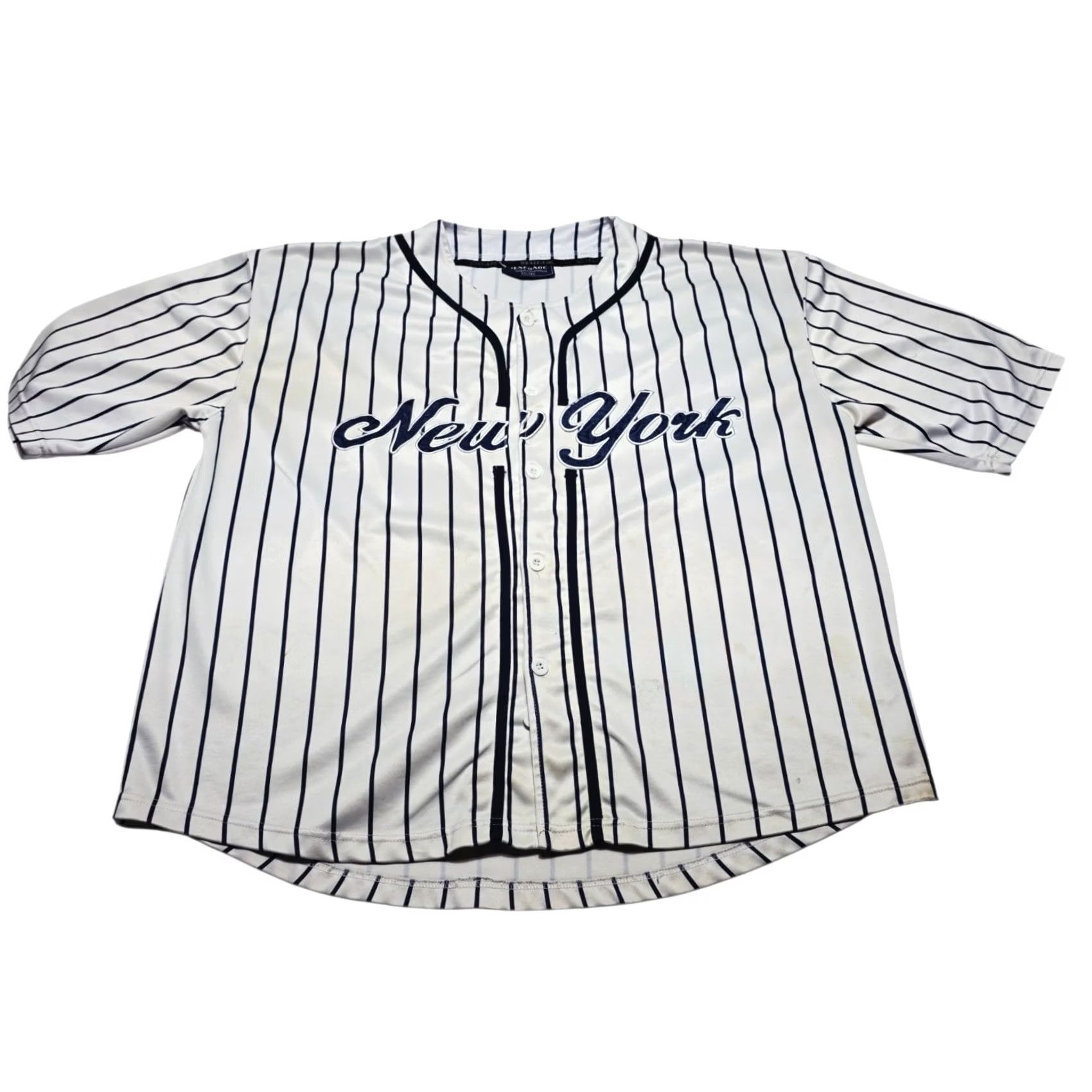 Vintage VINTAGE Renegade New York Pinstripe Baseball Jersey Shirt Y2k Mens 2XL Stained Distressed 90s Jersey Shirt Mens Women? Size US XXL / EU 58 / 5 - 2 Thumbnail