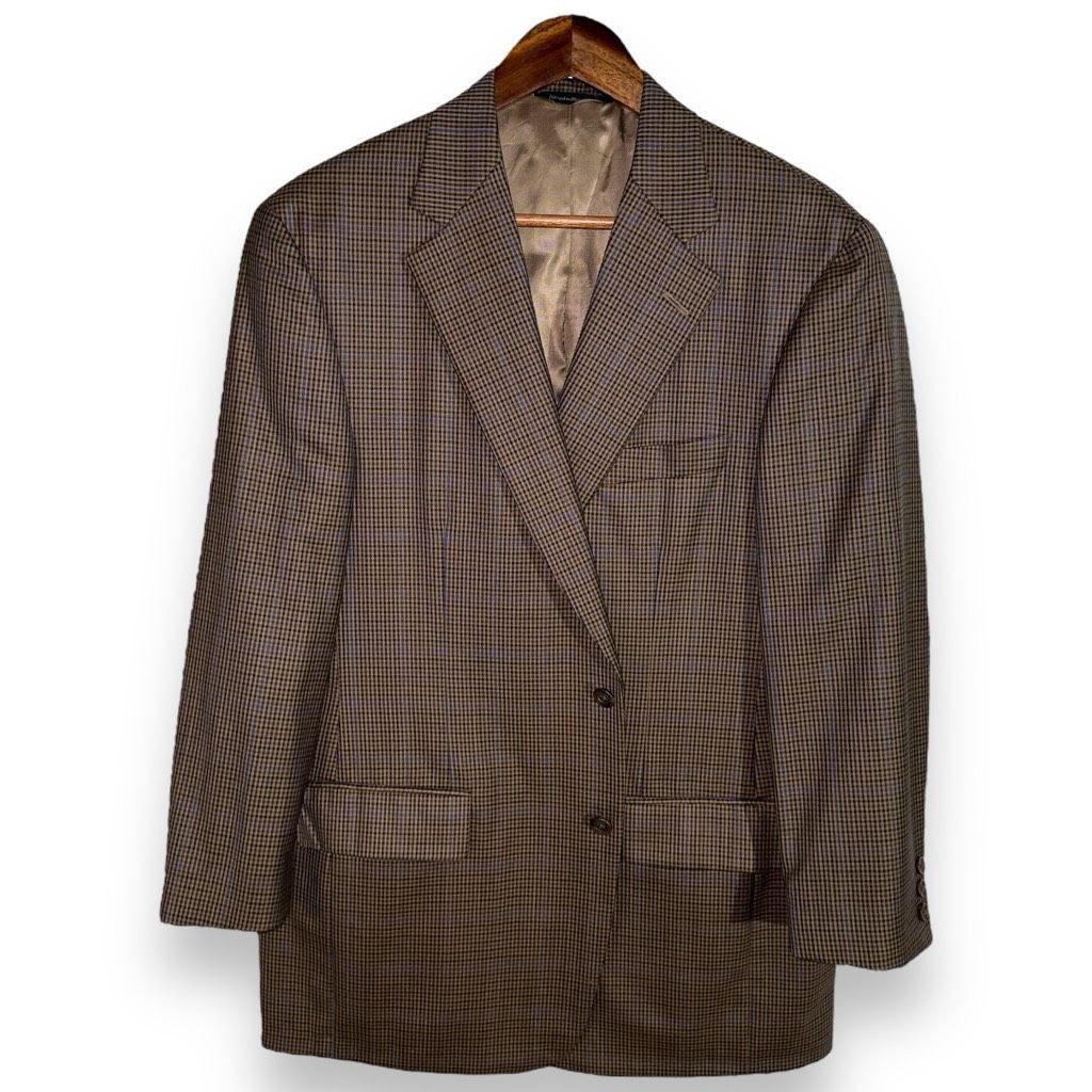 Samuelsohn Samuelsohn Brown & Navy Windowpane Super 100s Sport Coat 42R Size 42R - 1 Thumbnail