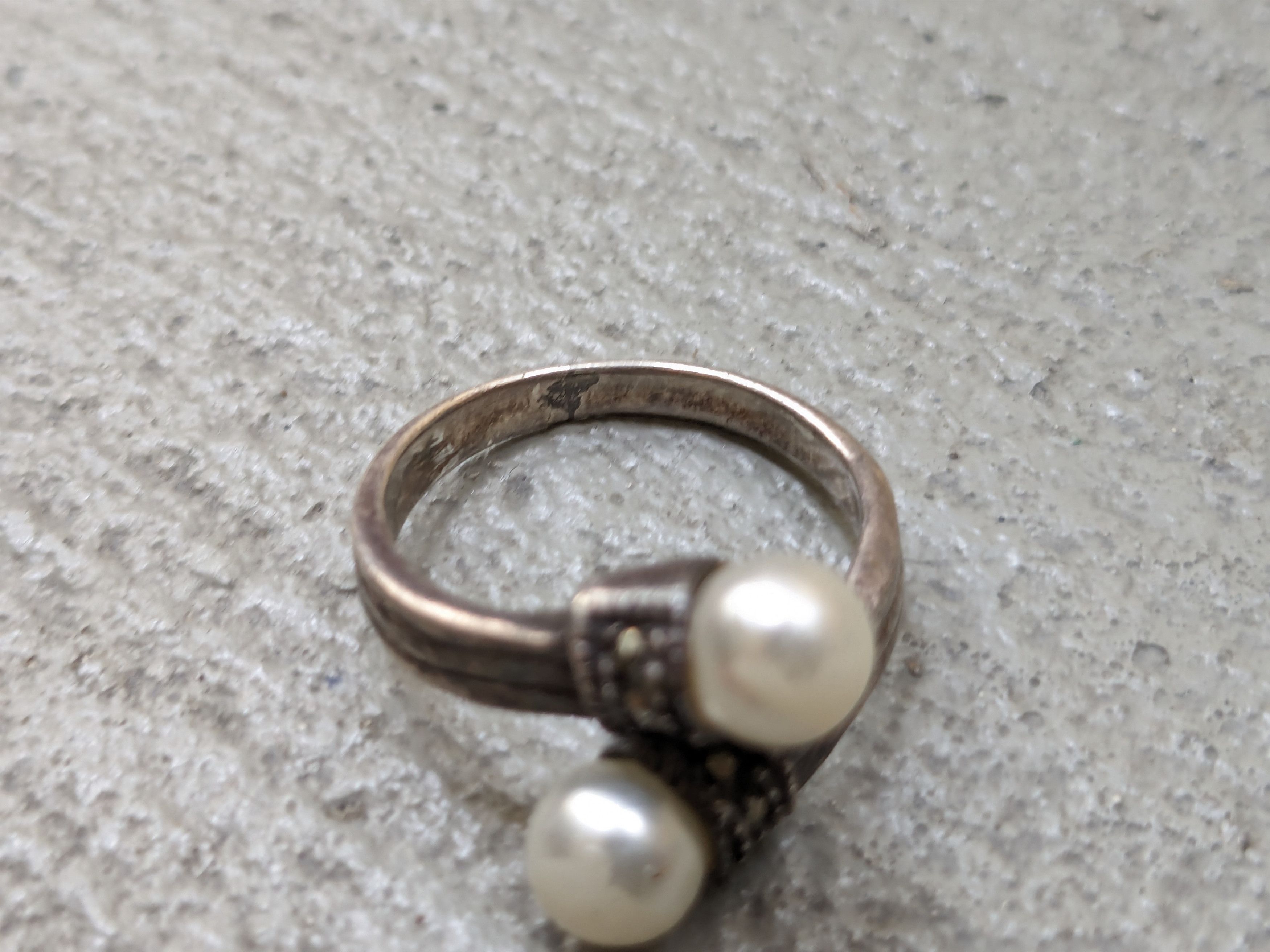 Jewelry Vintage Sterling Silver Ring 6.75 Faux Pearl Modern Minimal Size ONE SIZE - 11 Thumbnail