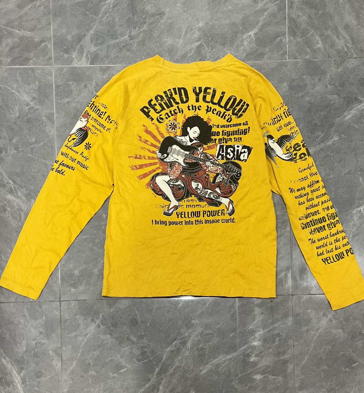 Japanese Brand × Vintage Peak’D Yellow BackHit Long Sleeve Size US S / EU 44-46 / 1 - 3 Thumbnail