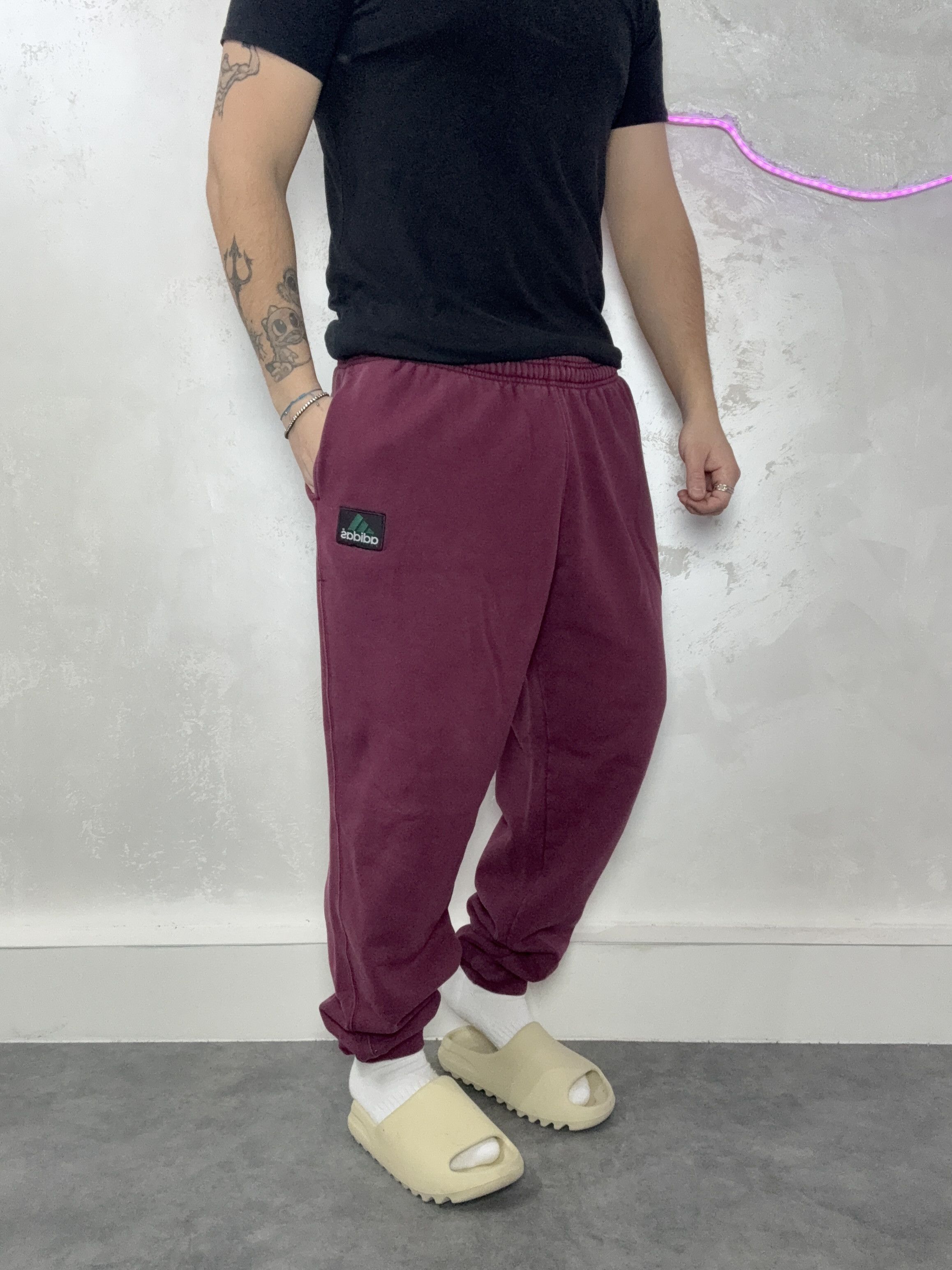 Adidas Burgundy Pants Adidas Equipment Vintage Rare 90 s Baggy Size US 35 - 1 Thumbnail