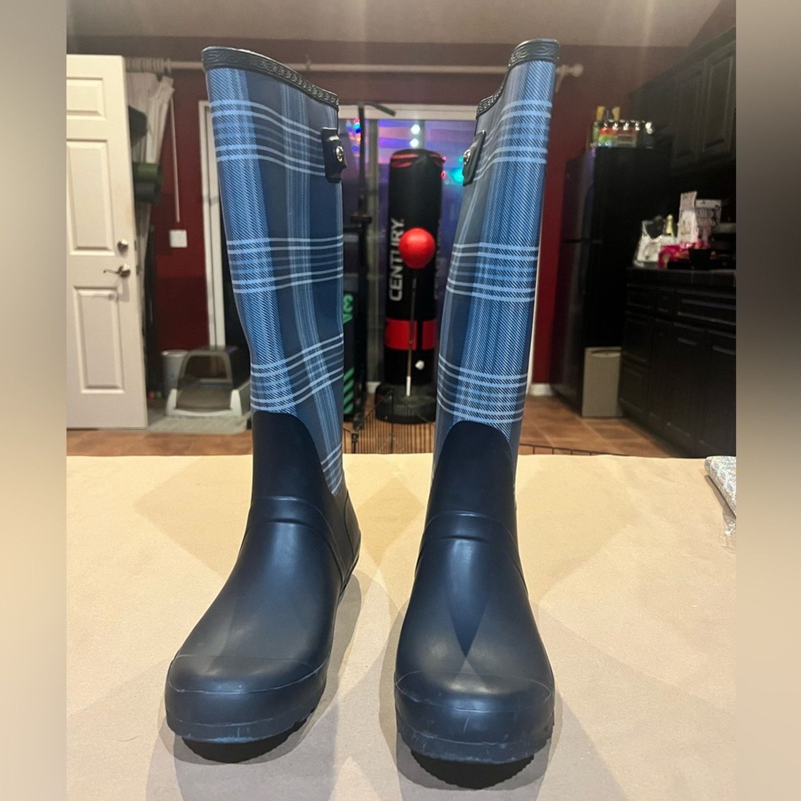 Tommy Hilfiger Tommy Hilfiger Malya2 Knee-High Rain Boots Plaid Blue Sz 10 Size US 10 / IT 40 - 10 Thumbnail