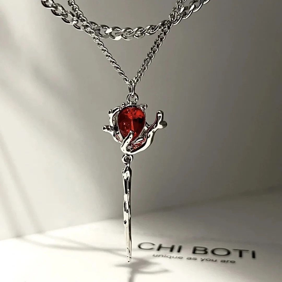 Other Double Layer Red Zircon Rose Pendant Necklaces Size ONE SIZE - 1 Thumbnail