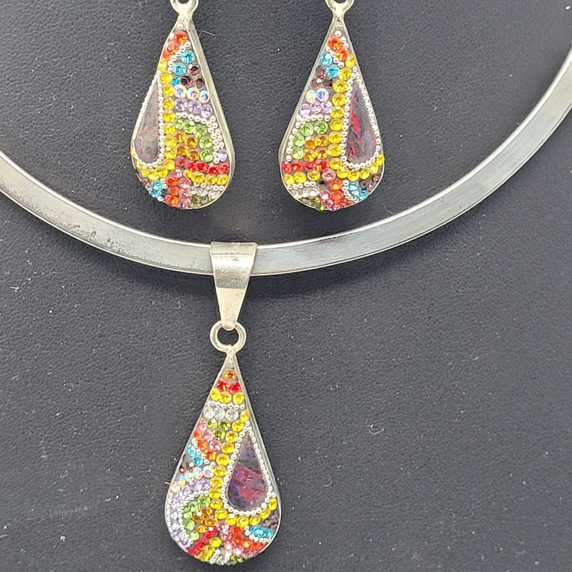 Handmade Artisan 925 Teardrop Multicolor Micro Mosaic Crystal Torque Size ONE SIZE - 1 Thumbnail