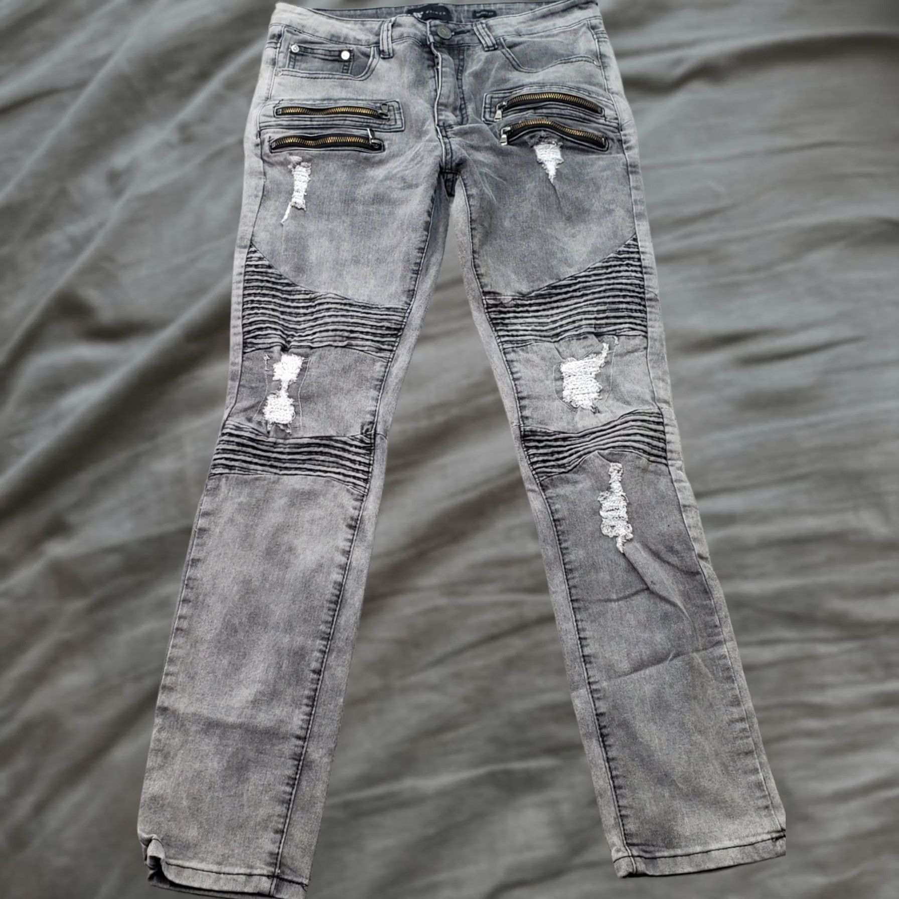 Denime Waimea Skinny Jeans Mens 30 Multi Denim Pintuck Distressed Slim Fit Zip Pockets Jeans May Include 5-Pocket Design 30 Inseam Mens Size 30 Size US 30 / EU 46 - 1 Thumbnail