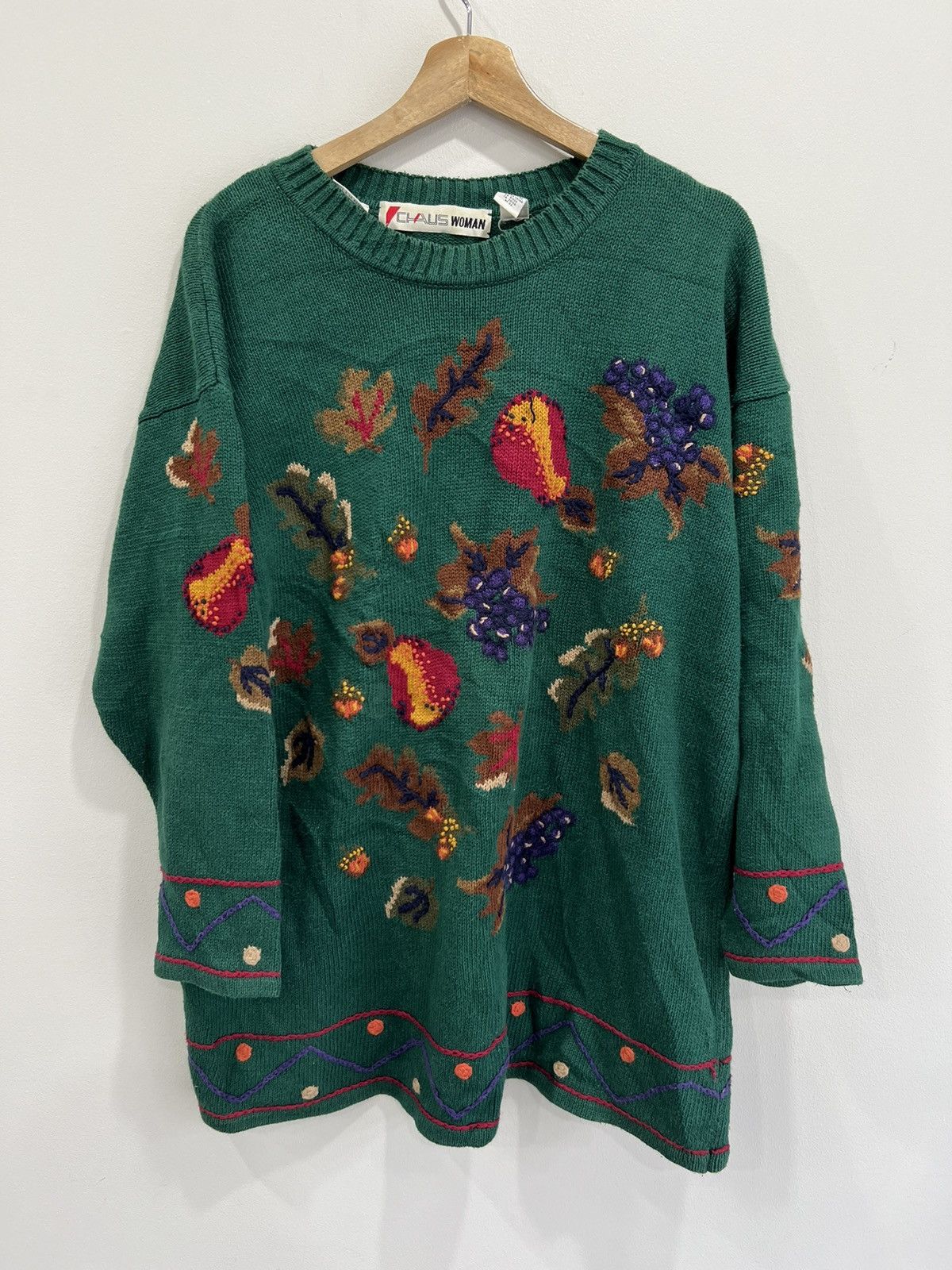 Vintage Vintage Womens Forest Green Fruits Knit print grape peach Size XL / US 12-14 / IT 48-50 - 1 Thumbnail