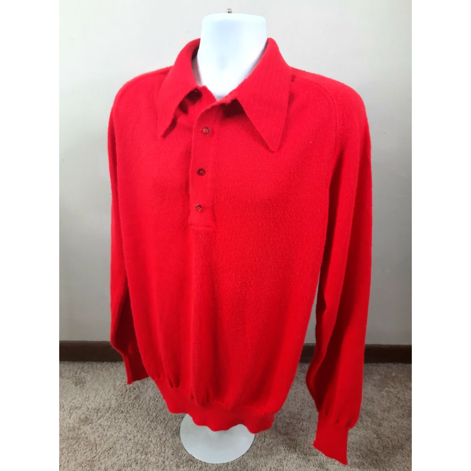 JCPenney VINTAGE JCPENNEY SWEATER Red MENS Large Tall LT Collared Knit Pullover Collection S4C Size US L / EU 52-54 / 3 - 3 Thumbnail
