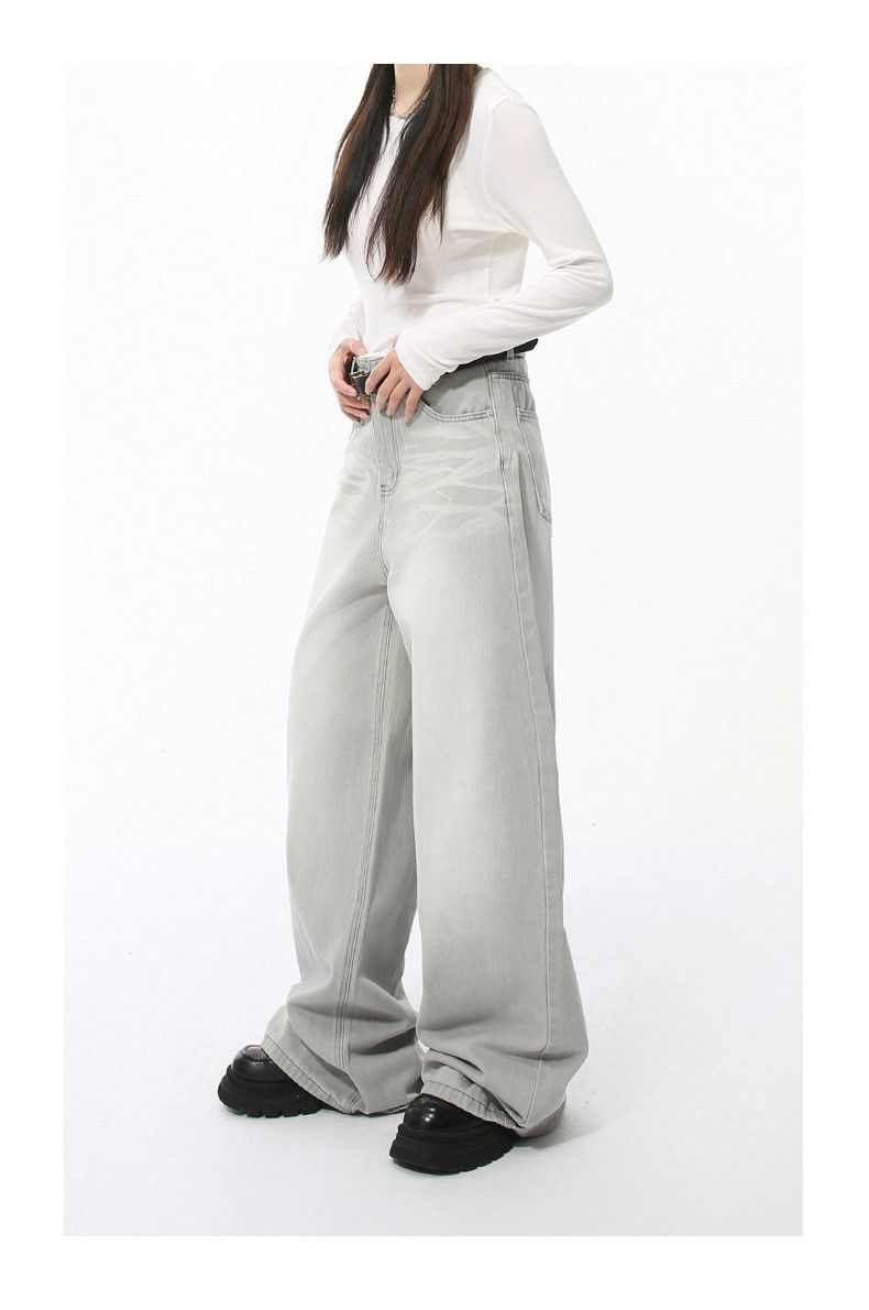 Japanese Brand × Jean Street retro washed light gray straight wide-leg jeans Size US 32 / EU 48 - 4 Thumbnail