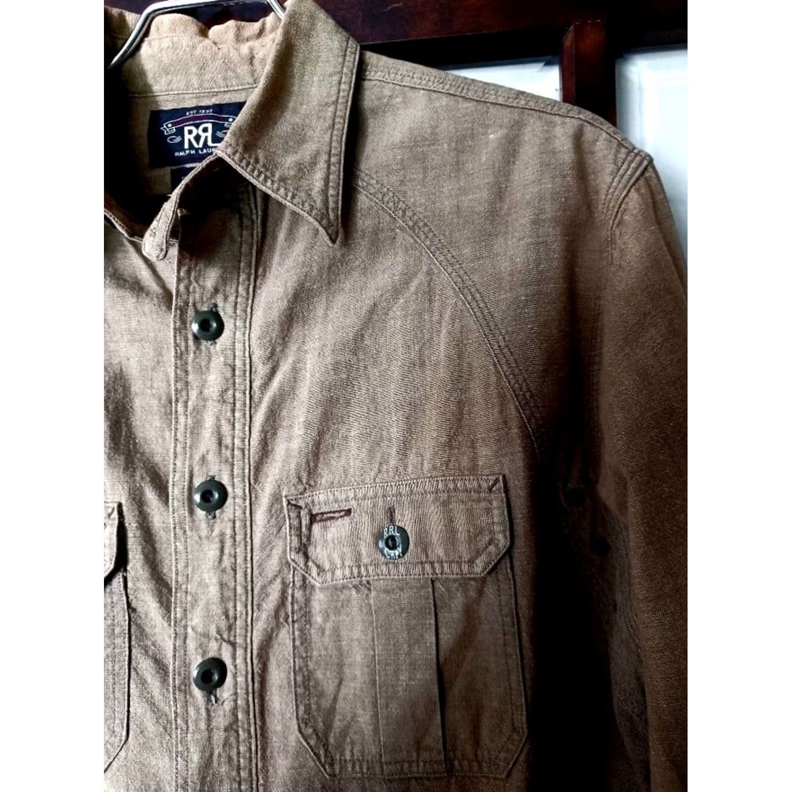 Ralph Lauren RRL RALPH LAUREN CHAMBRAY WORK SHIRT LONG SLEEVE MEN OLIVE COTTON XS USED Size US XS / EU 42 / 0 - 3 Thumbnail
