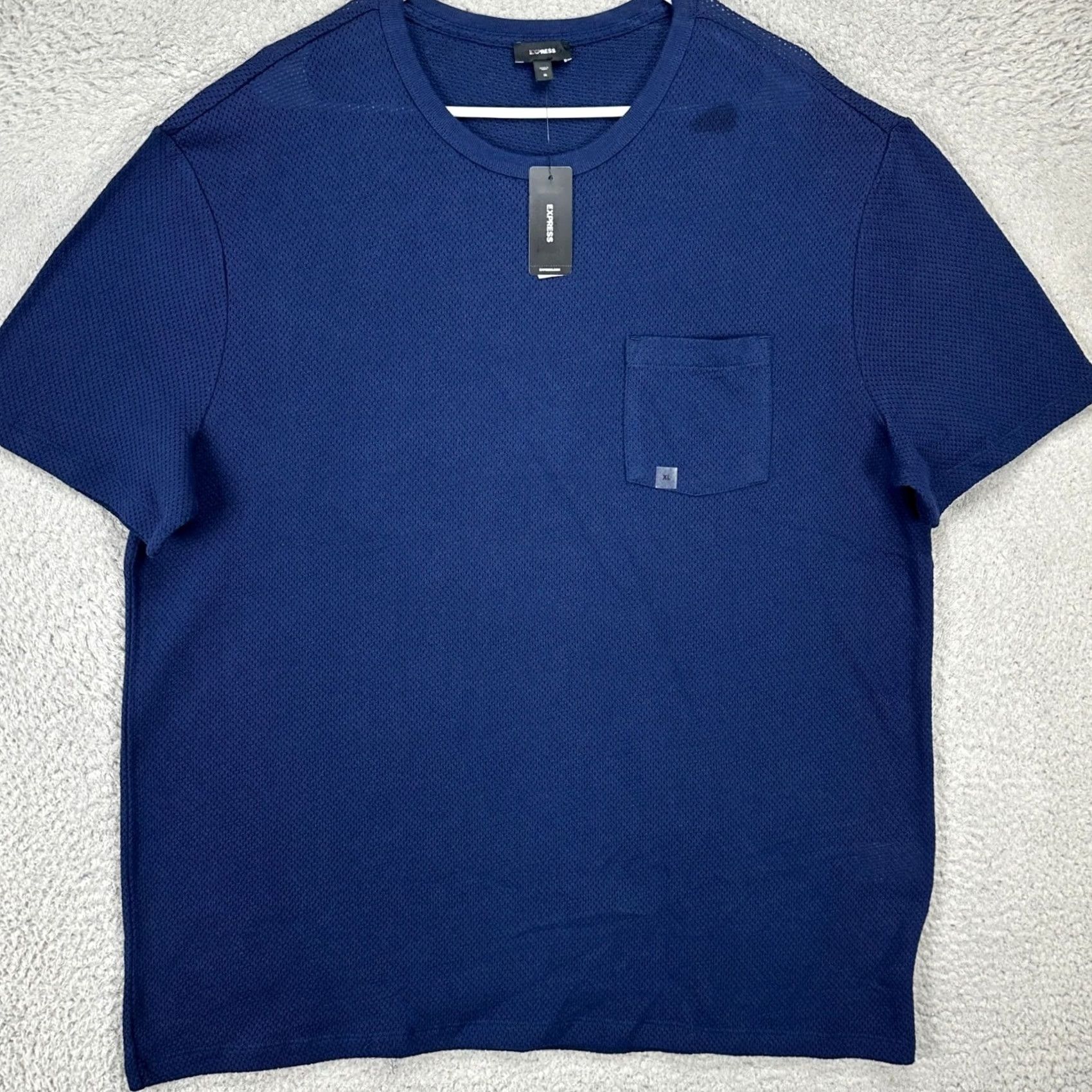 Express Express Mens Jersey Shirt XL Navy Blue Pocket Tee Casual Cotton Short Sleeve New Size US XL / EU 56 / 4 - 2 Thumbnail