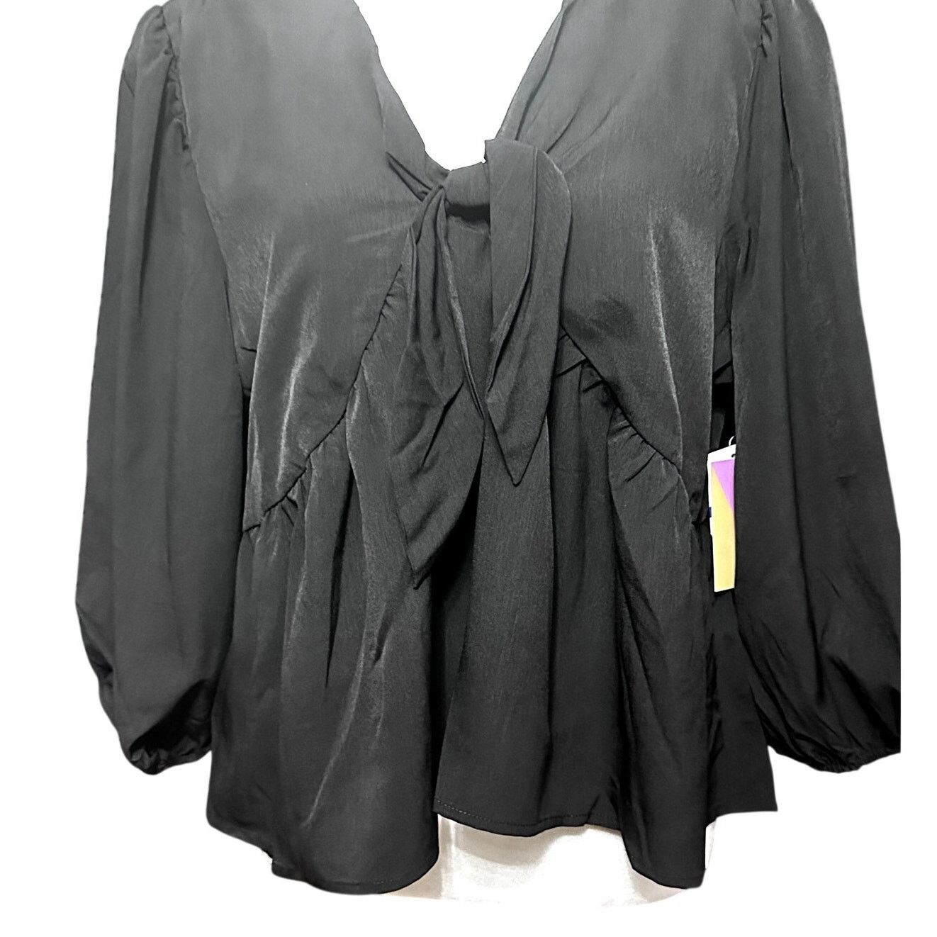 Other Riley & Rae Black Bohemian Peplum Tie Front Blouse XXL NWT Size XXL / US 16-18 / IT 52-54 - 4 Thumbnail