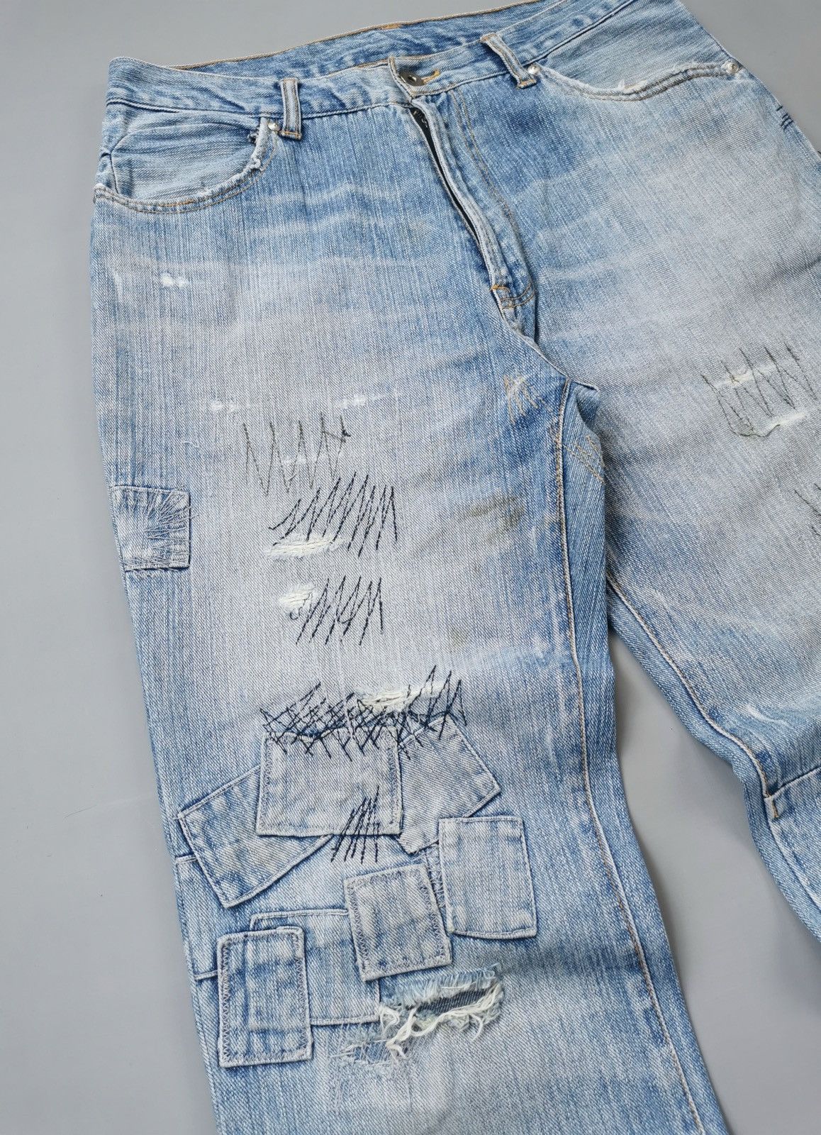 14th Addiction TTU Japan Patchwork Square Distressed Denim Jeans Size US 31 - 5 Thumbnail