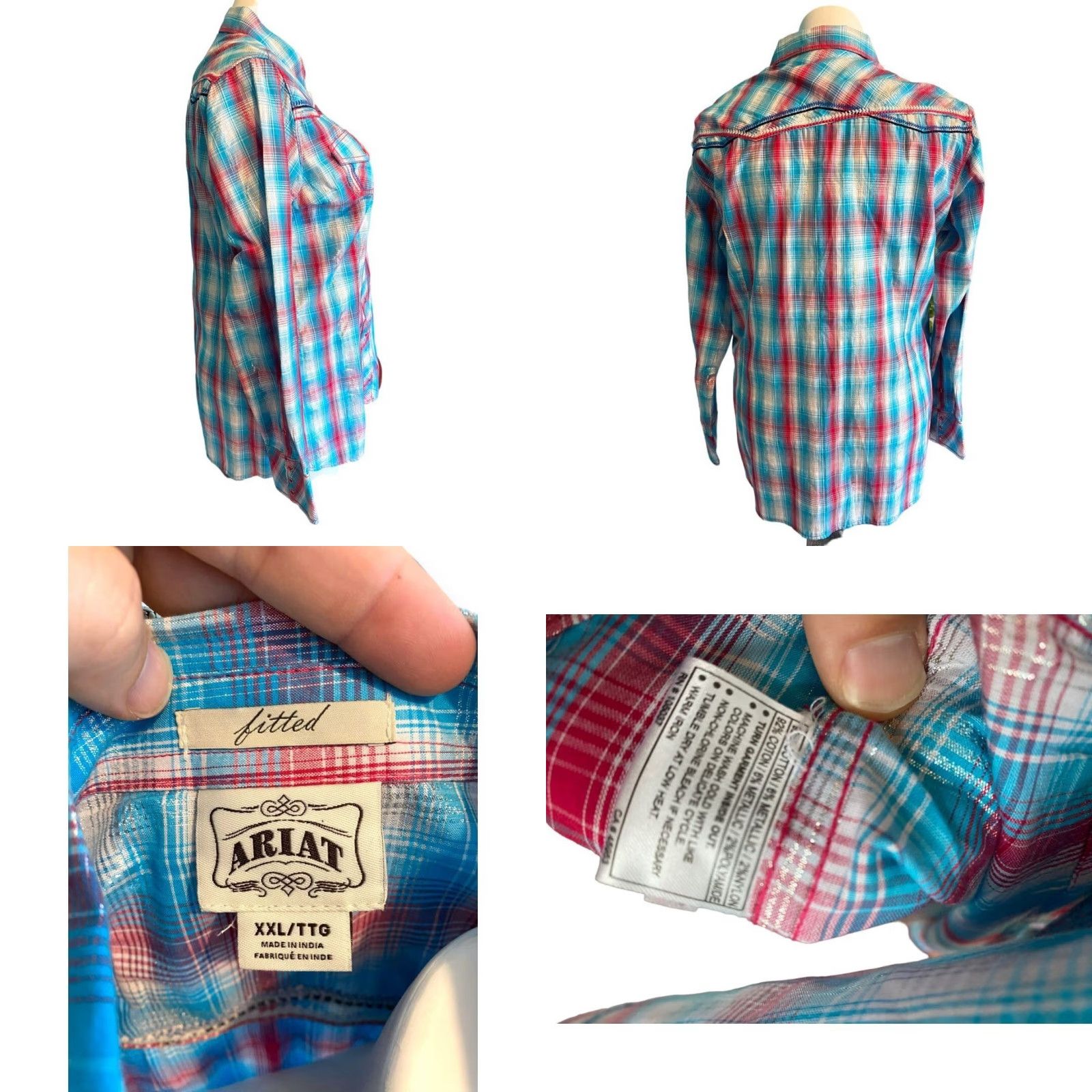 Ariat XXL Ariat Women's Plaid Western Snap Front Shirt Rockabilly Metallic Accent Shirt Size XXL / US 16-18 / IT 52-54 - 8 Thumbnail