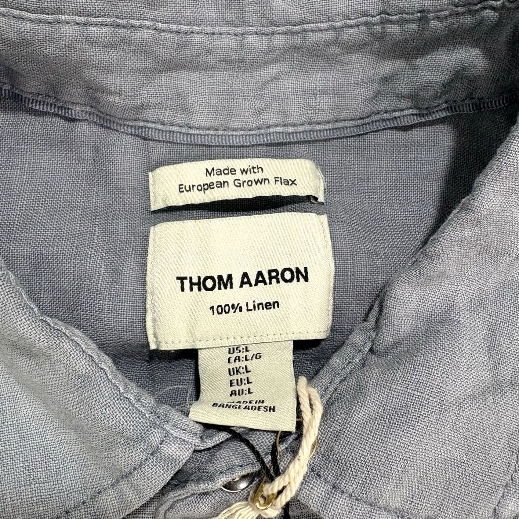 FLAX THOM AARON Shirt Button-Up Linen Blue Mens L Short Sleeve Collared Size US L / EU 52-54 / 3 - 4 Thumbnail