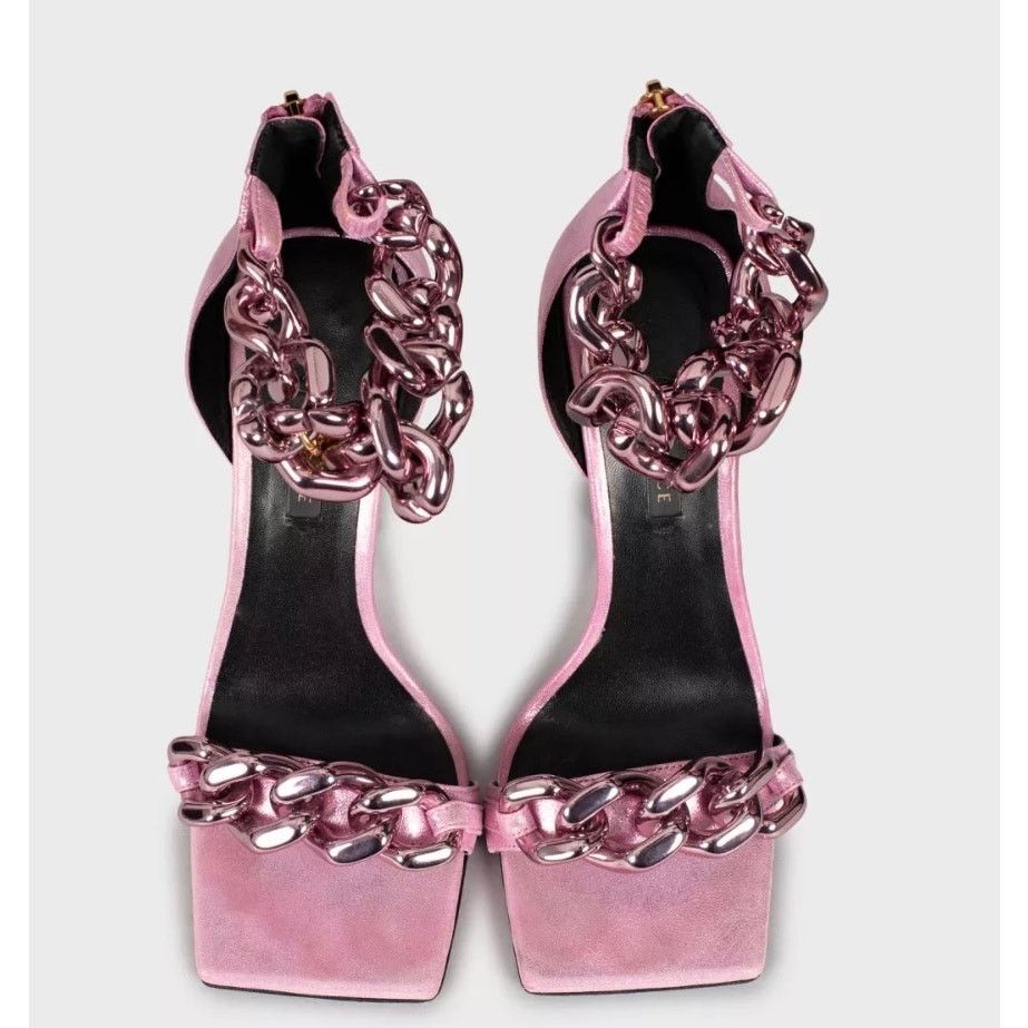 Versace Versace Pink Medusa Textile Heeled Sandals 38.5 Size US 8.5 / IT 38.5 - 2 Thumbnail